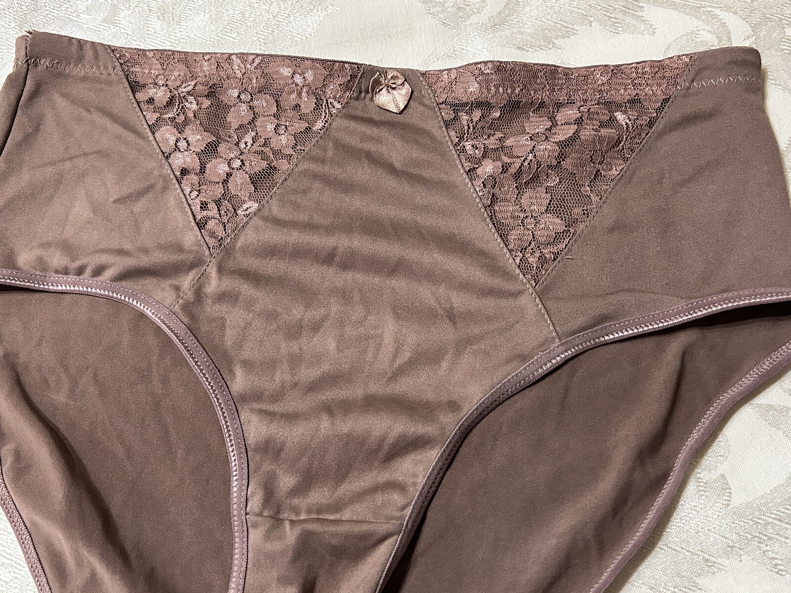 Vtg INTIMATES 3042 Polyester Lace Inserts Hi-Cut Sz 9/2XL Brown Panties #71