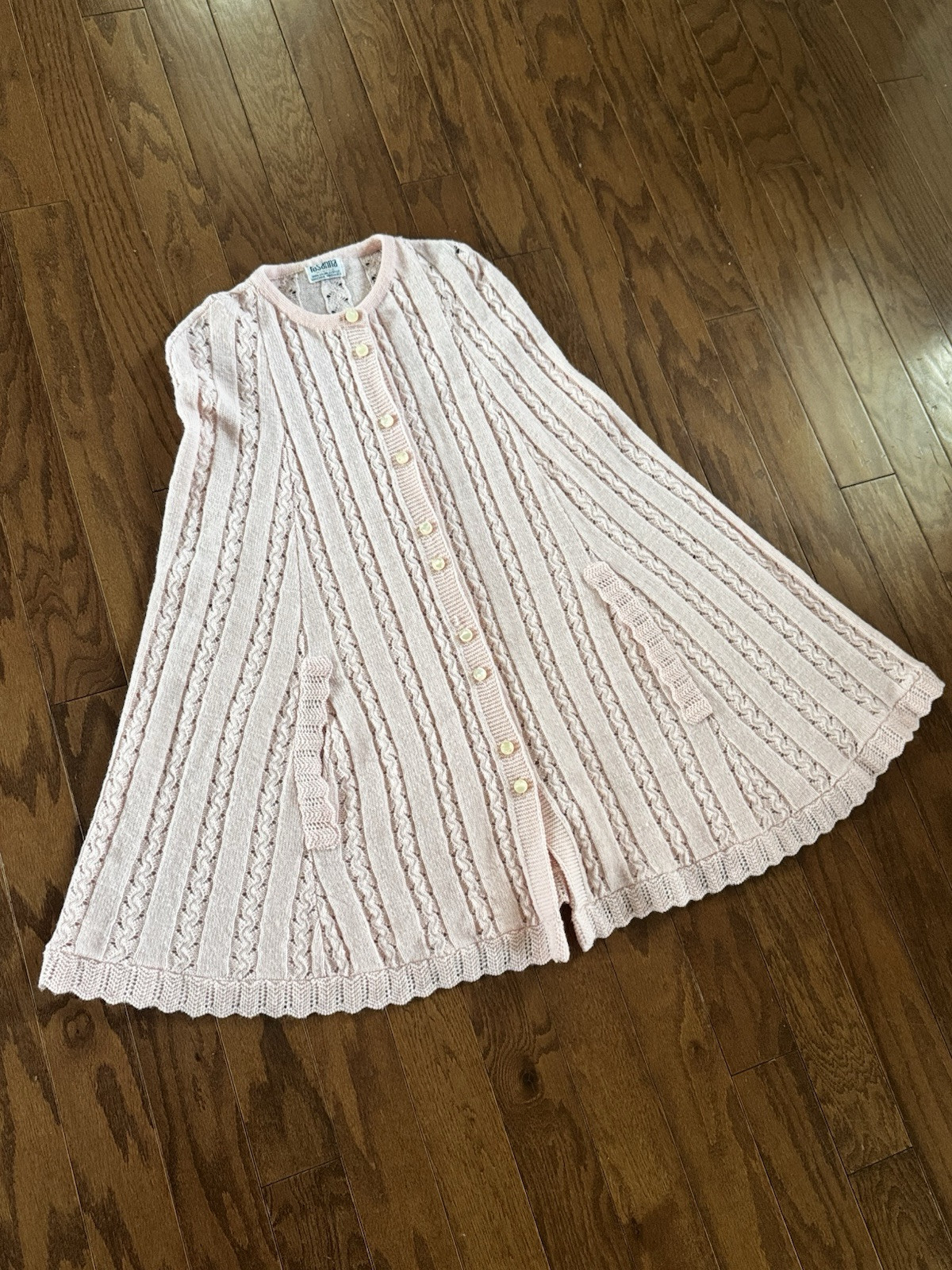 Vintage Rosanna Wintuk Pink Cable Knit Cape Poncho Cottagecore Button Front