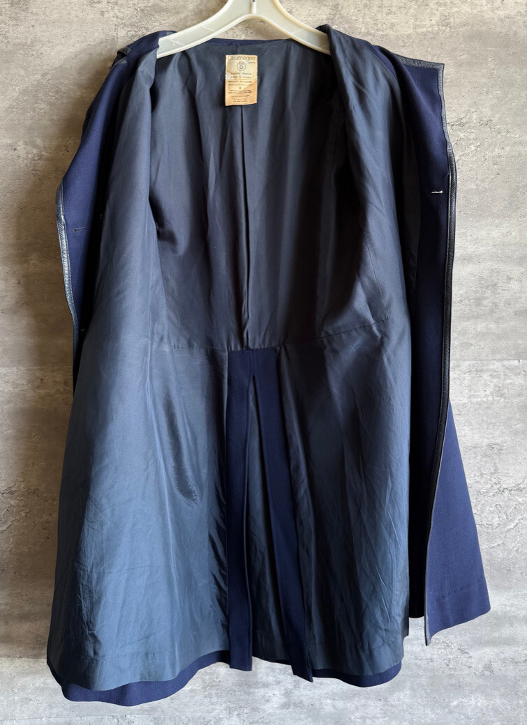 Vintage 1970s Courreges Paris Navy Blue Wool Blend Double-Breasted Coat Size 0