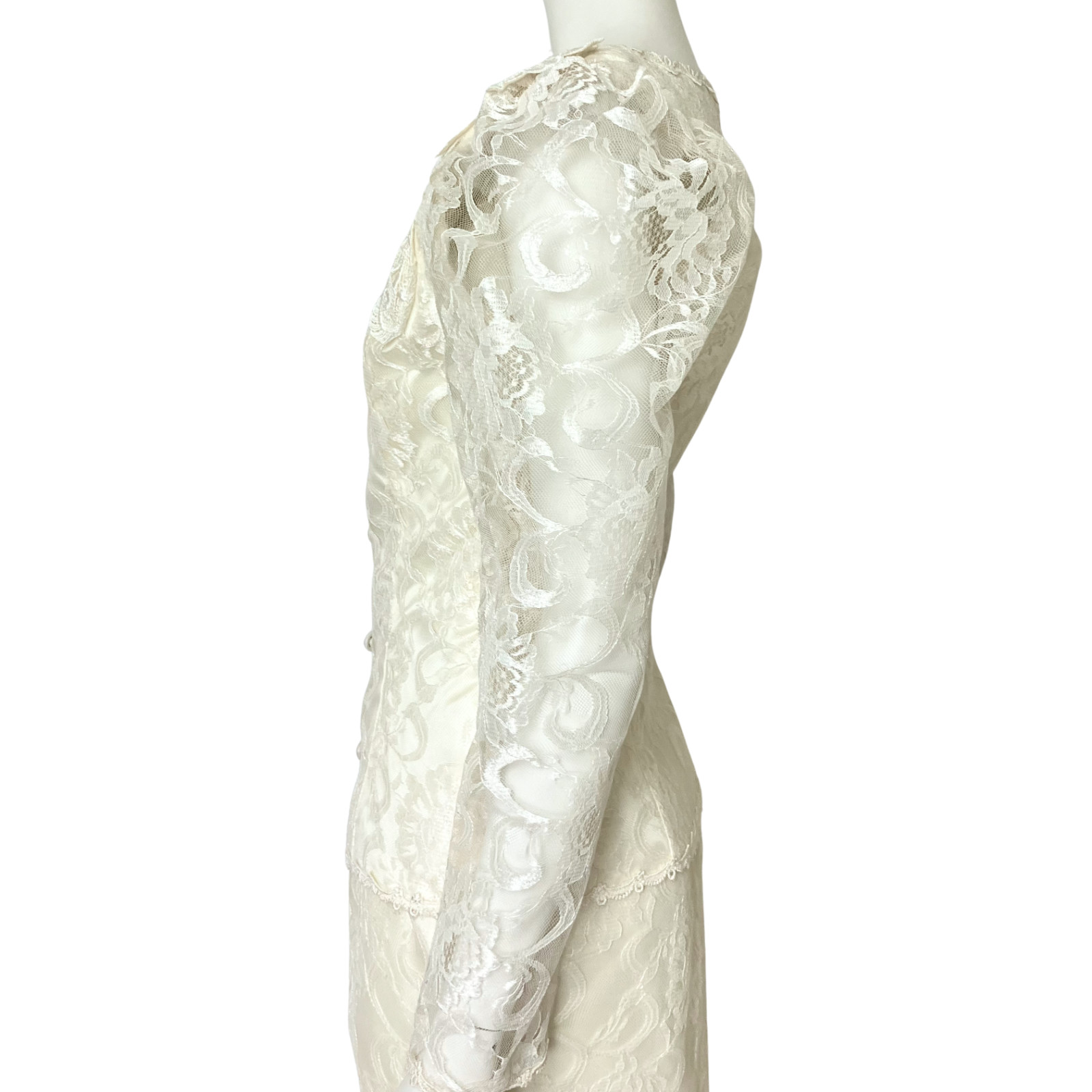 Vintage 80s Scott McClintock Ivory Lace Wedding Skirt Suit Set. XS 4. Bridal