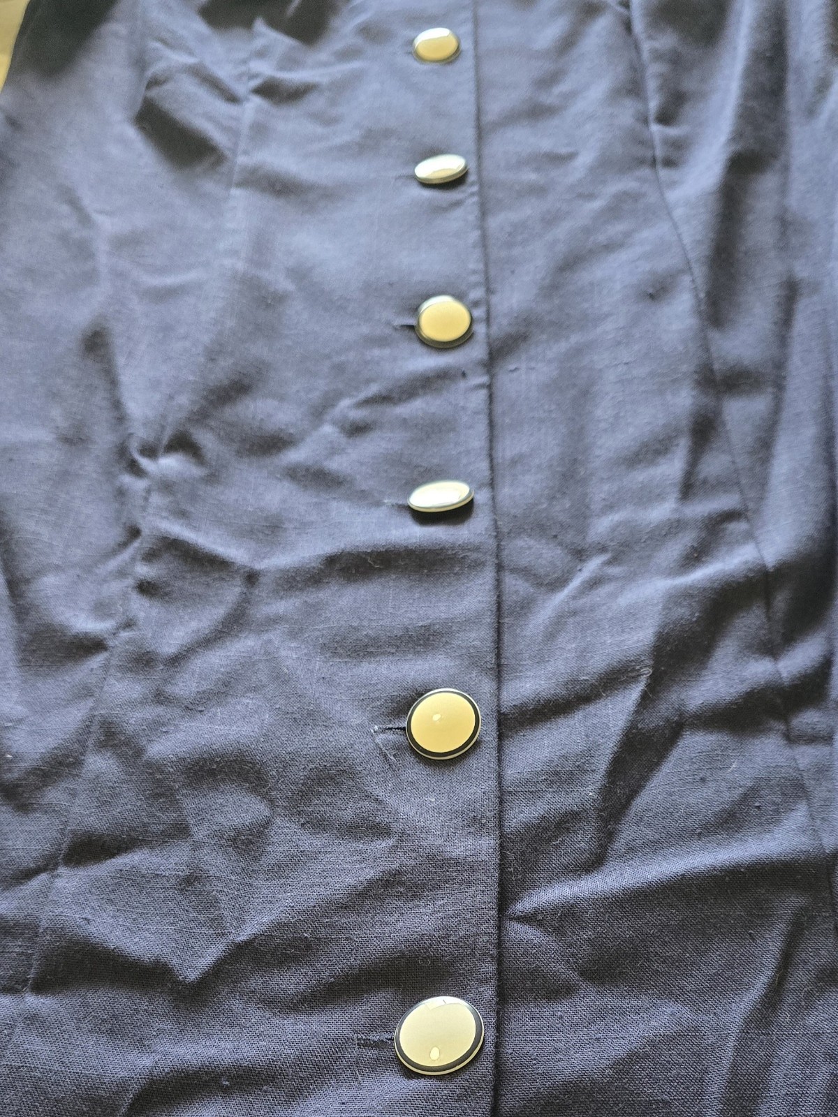 Vintage 80s Damon II Dress Navy White Polka Dot USA ILGWU Button Front Midi