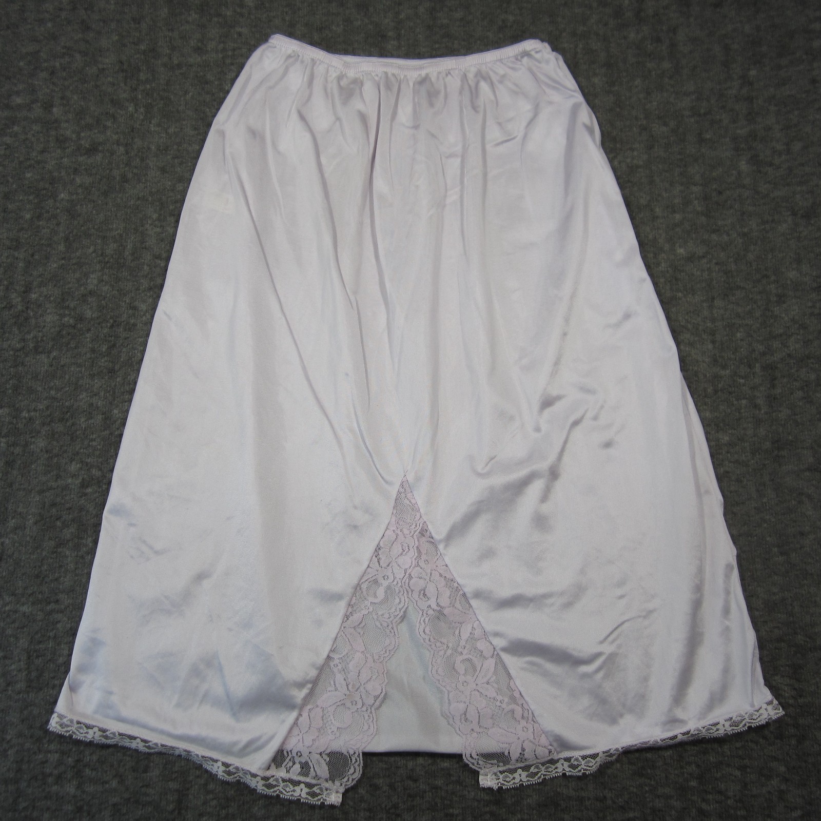 Vtg Greenco Maid Half Slip Size L Lilac Lace Trim Elastic Waist Cottage Coquette