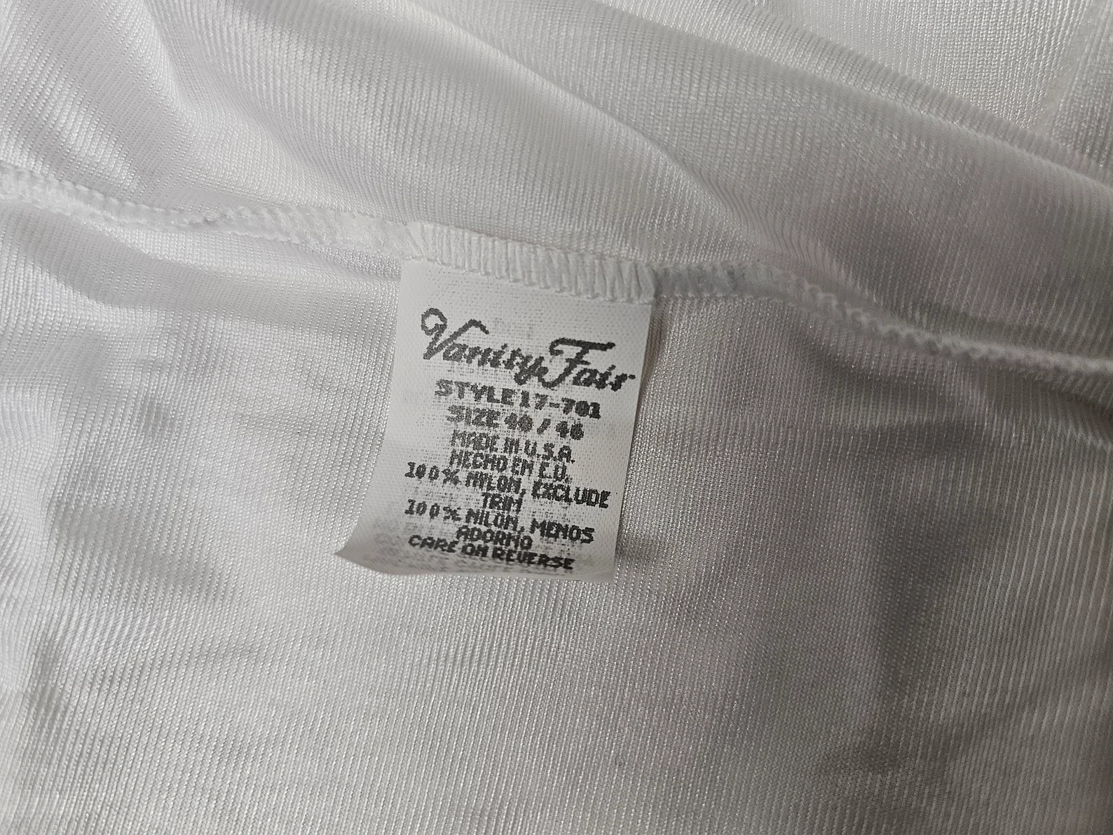 70s Vanity Fair 17-701 white lacy nylon camisole . size 40 / 46 . made in USA