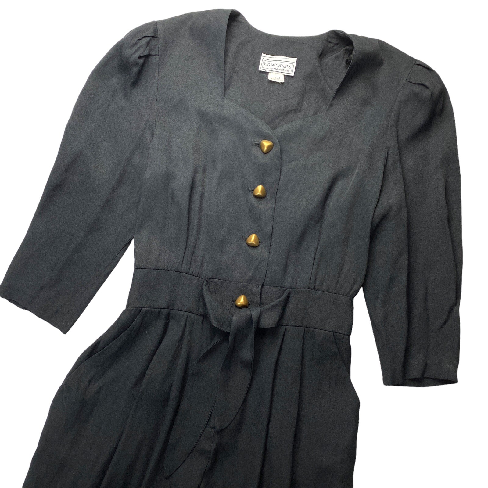 Vintage Ed Michaels Black Gold Button 80s 90s Jumpsuit One Piece Size 13/14