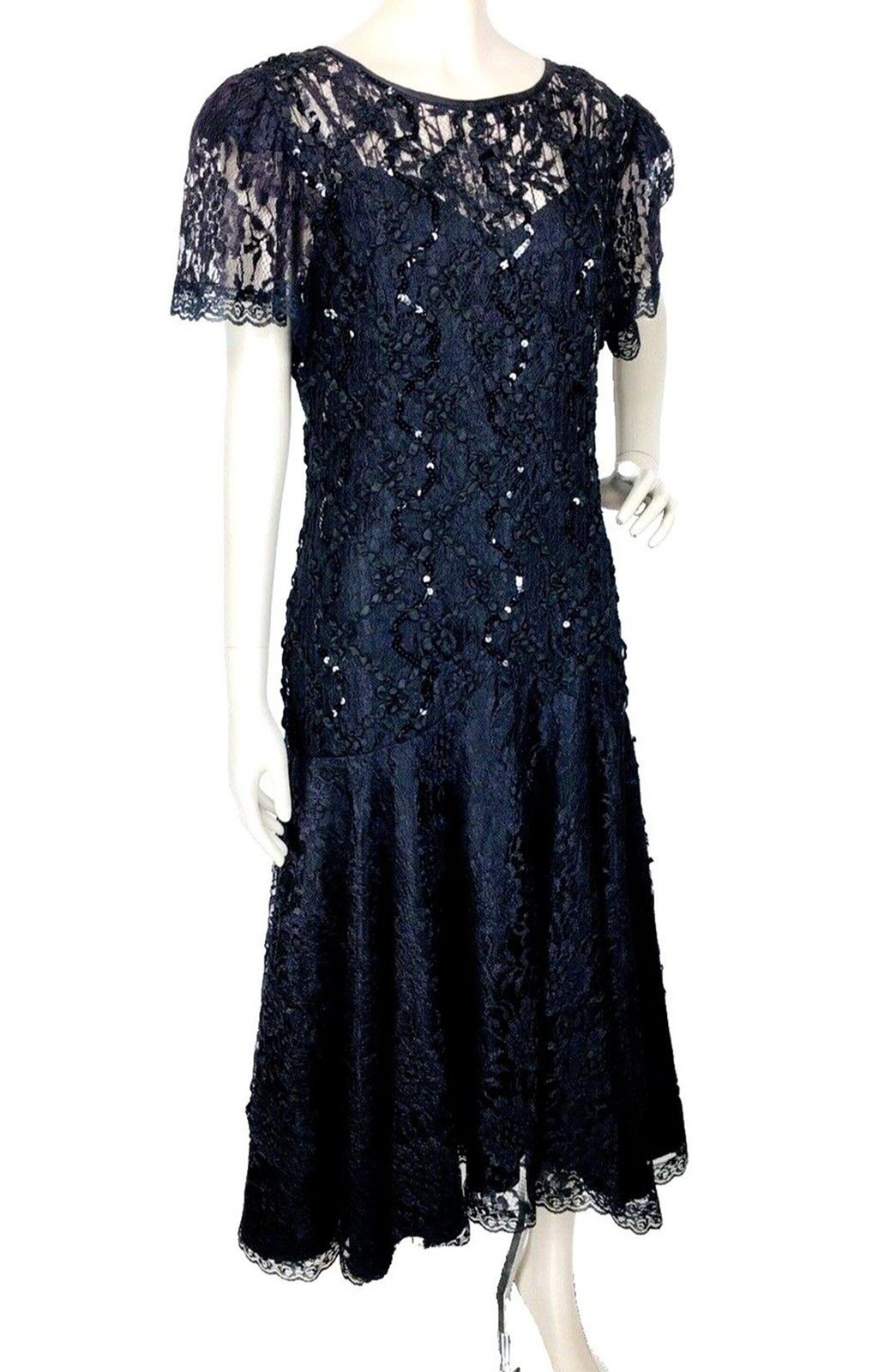 VTG Dark Romance Goth Witchycore Halloween Wedding Black Lace Beads Party Dress