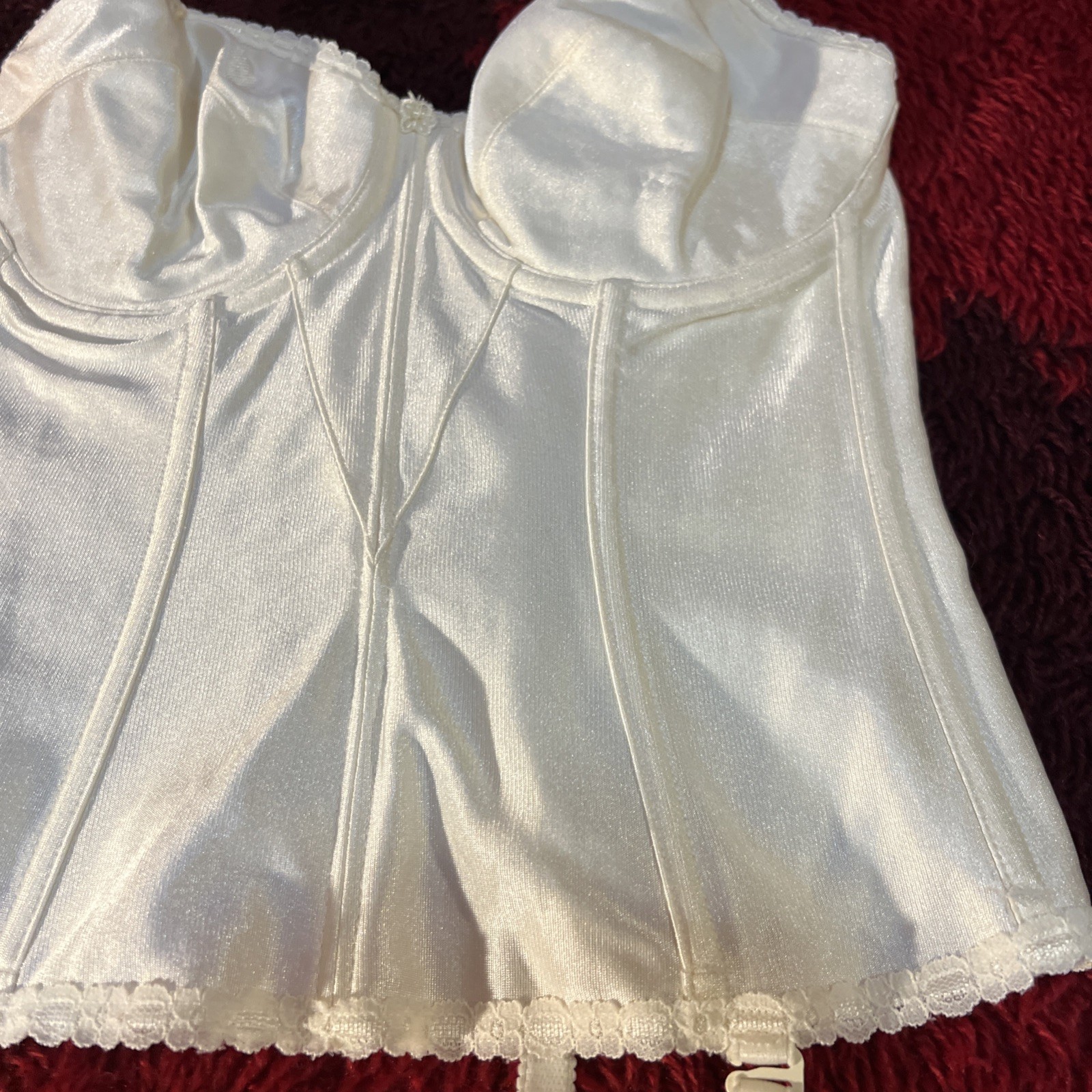 Vintage Carnival Lace Bustier Corset Top Ivory 36DD Garter Straps
