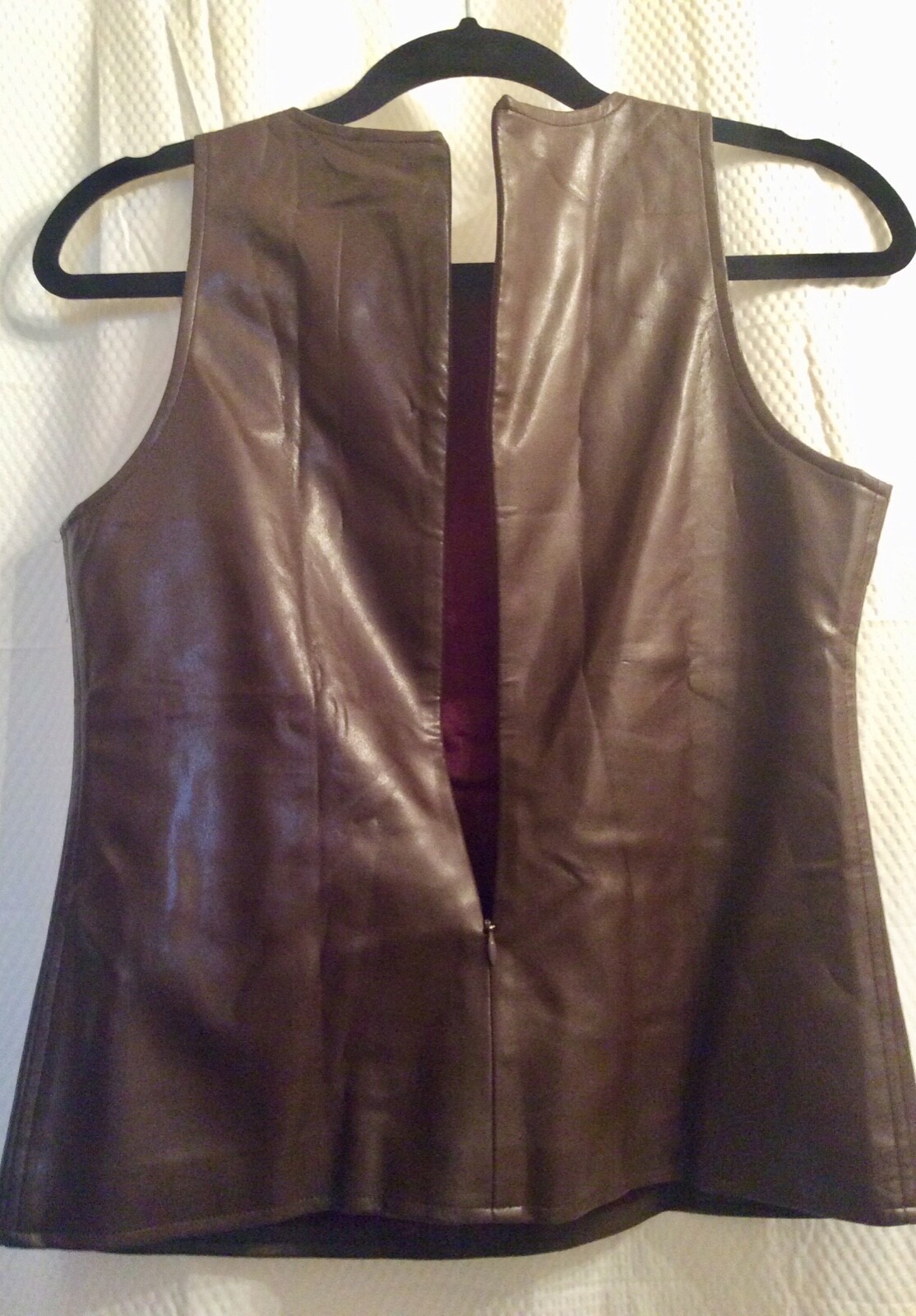 Vintage Chocolate Brown Vinyl Sleeveless Top with Red Satin Lining No Tags