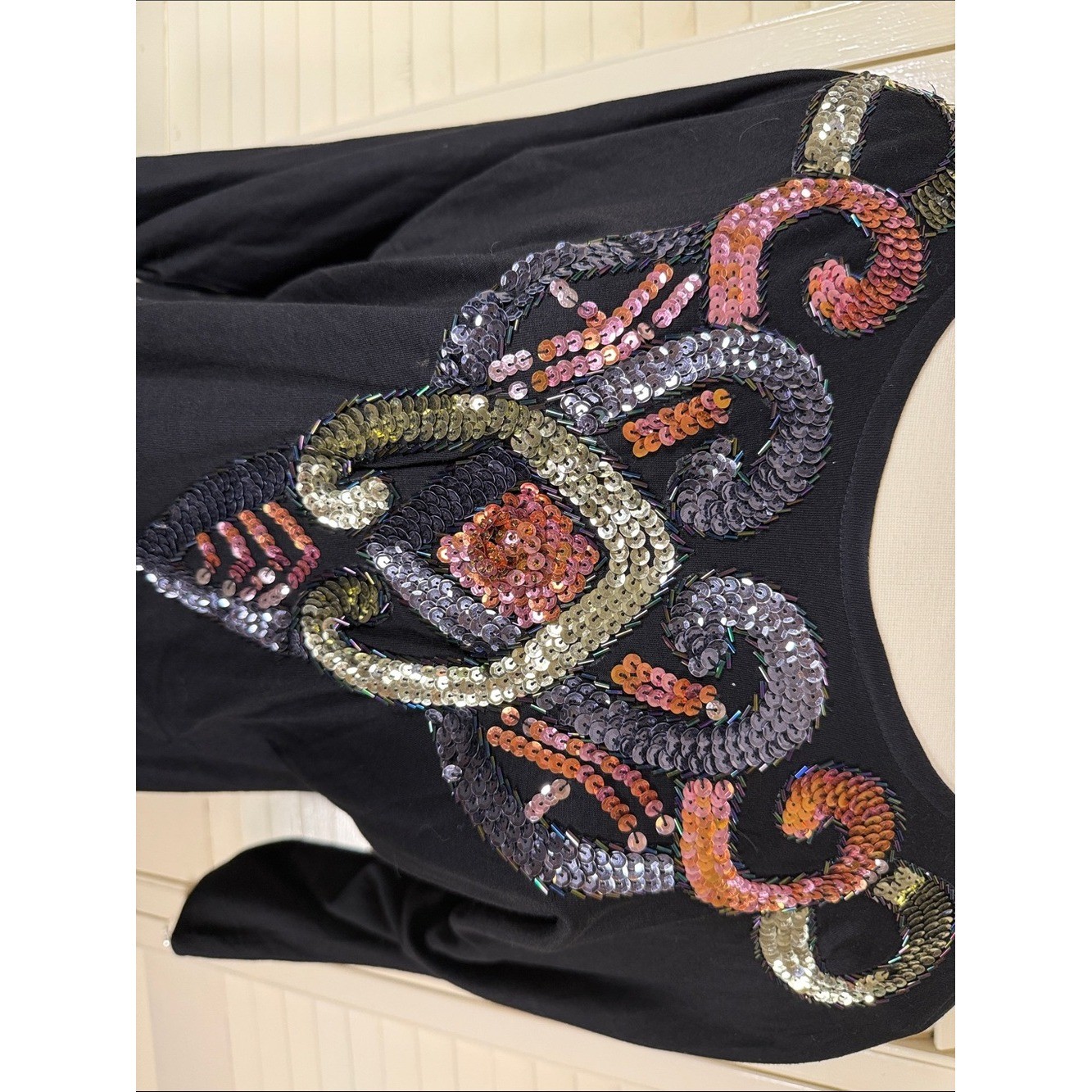 Christine Gerard Vintage Black Sequin Beaded Embellished Top – Size Small