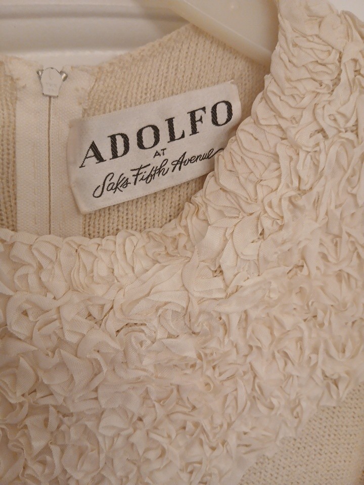 Vintage,Ivory Adolfo For Saks Fifth Ave. Rosette Dress Size Small