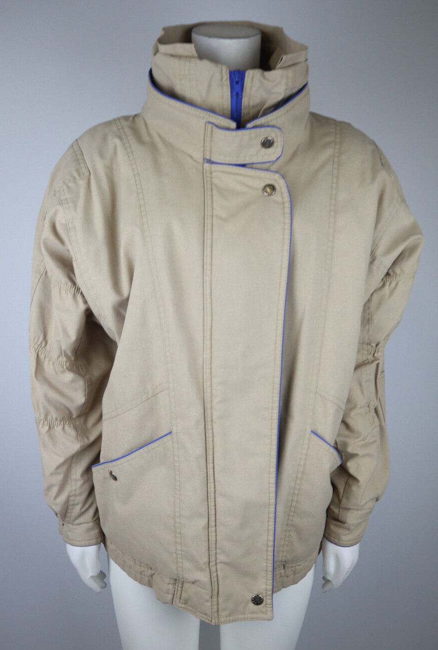 VINTAGE 80s 90s WOMEN’S BEIGE BOMBER JACKET COAT – IZZI – SIZE M