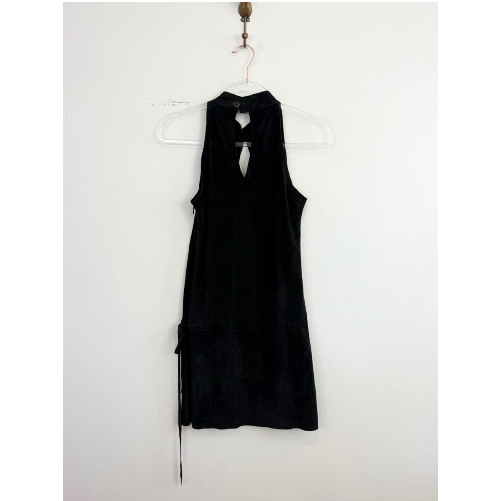 Vintage Chester Suede Dress Black Sleeveless Keyhole Mock Neck Mini Shift Size 6