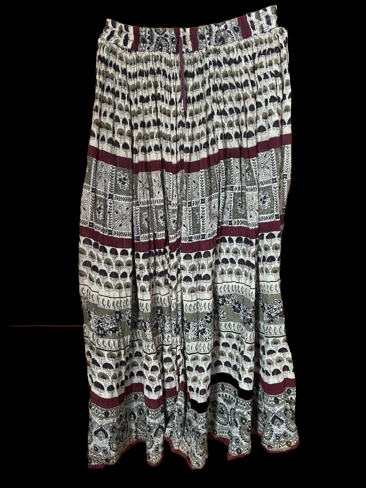 Vintage 70’s Skirt Midi Indian 100% Cotton GAUZE Soft Sheer OS Block Print