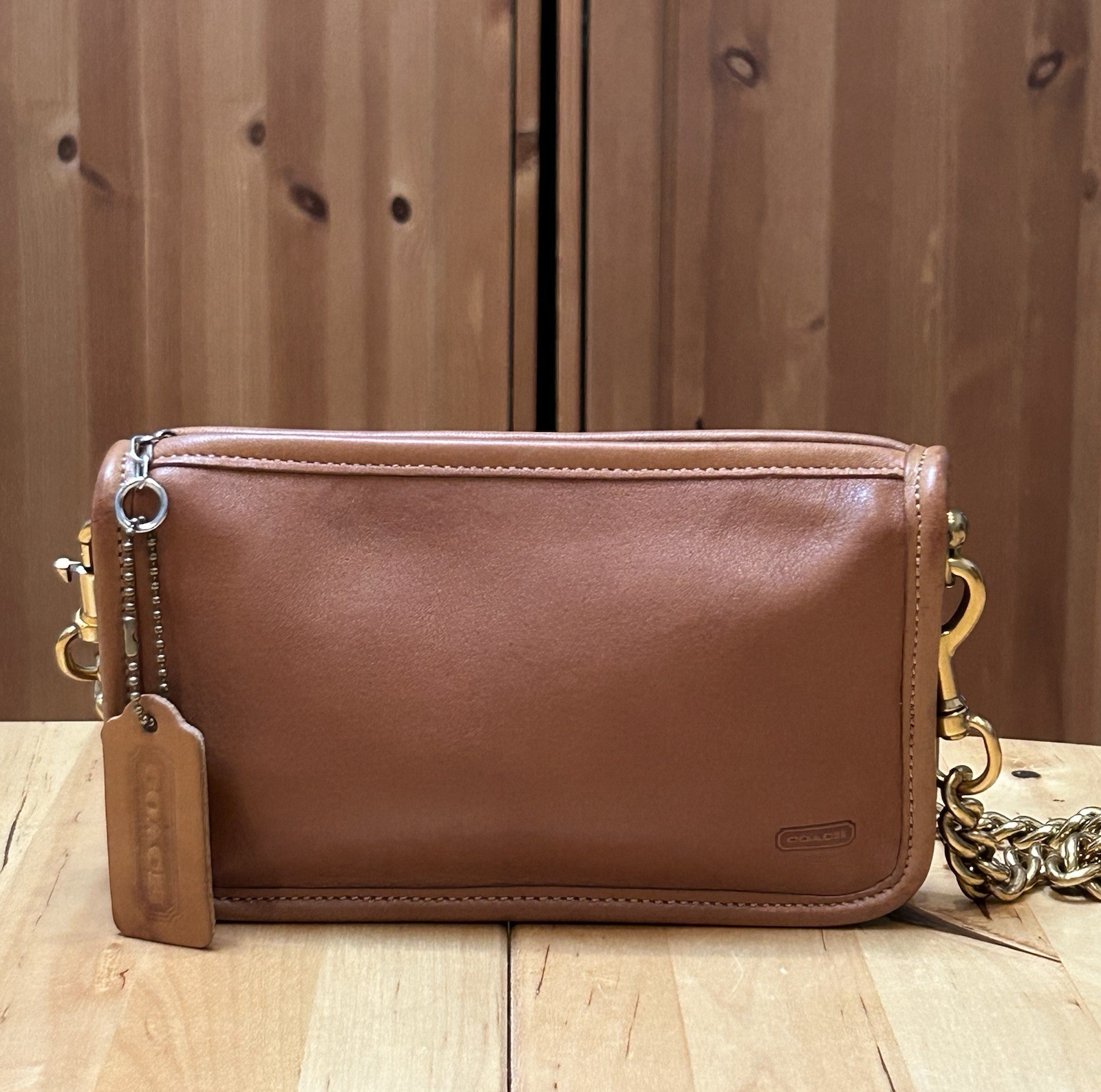 One of a kind Upcrafted Vintage COACH Chunky cosmetic Crossbody Case British tan