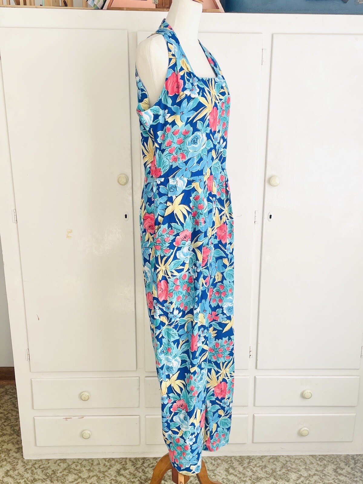Vintage 90s Incognito Womens Jumpsuit Pantsuit Blue Floral Sleeveless Size M/L