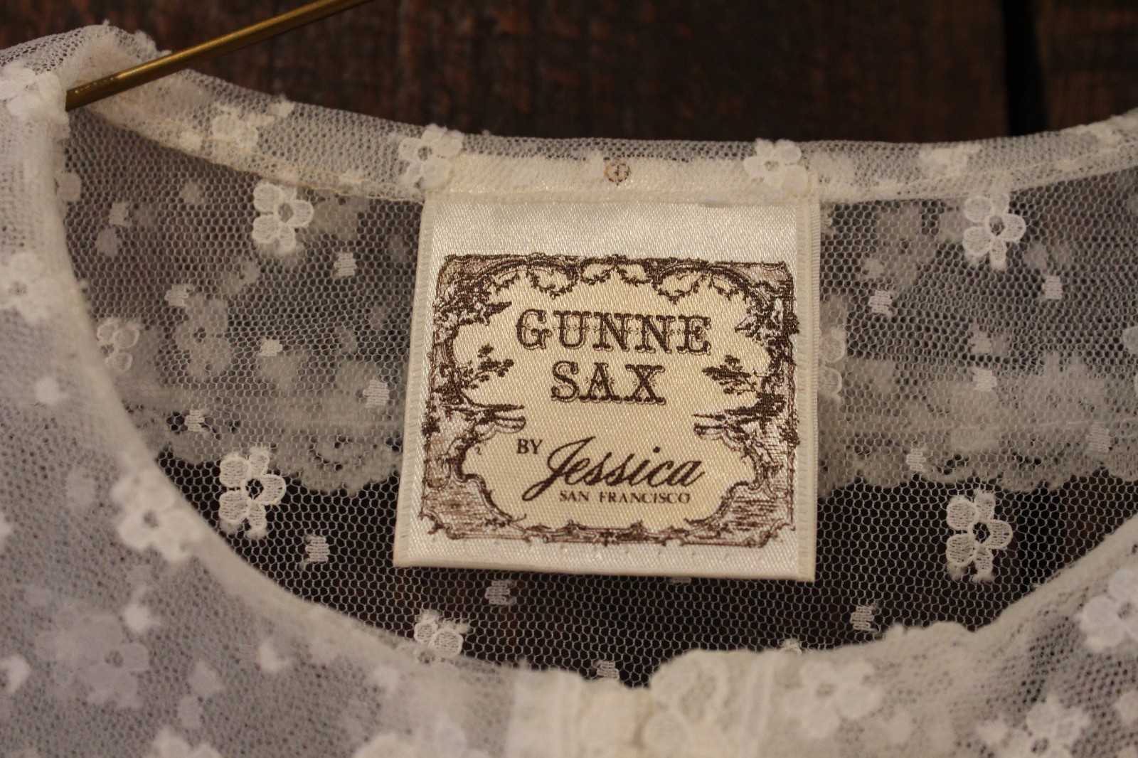 Vintage White Blouse Gunne Sax by Jessica Lace Design See Through Floral 1970s