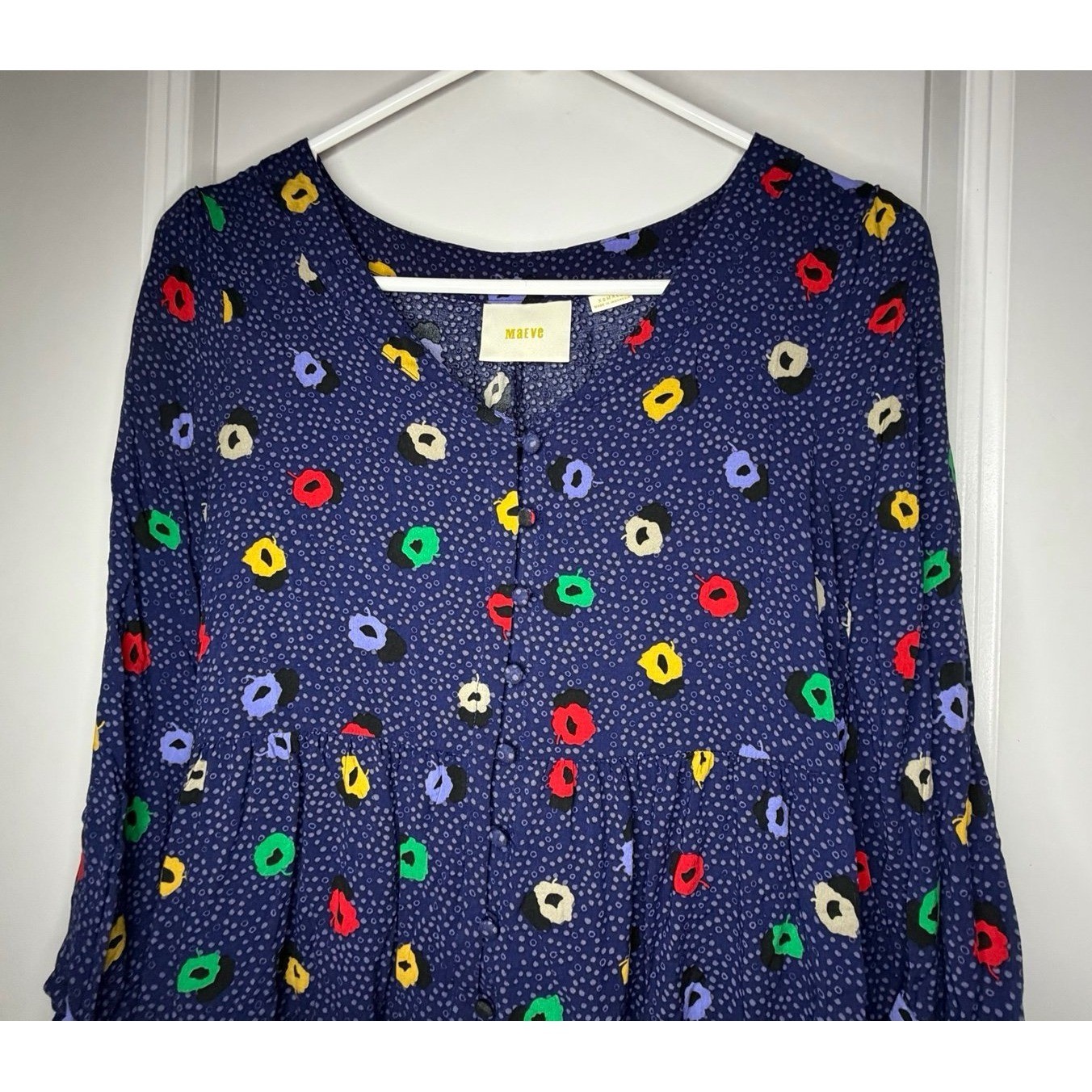 Anthropologie MAEVE Tunic Women’s Lila Tiered Retro Polka Dots Tunic Blouse XS