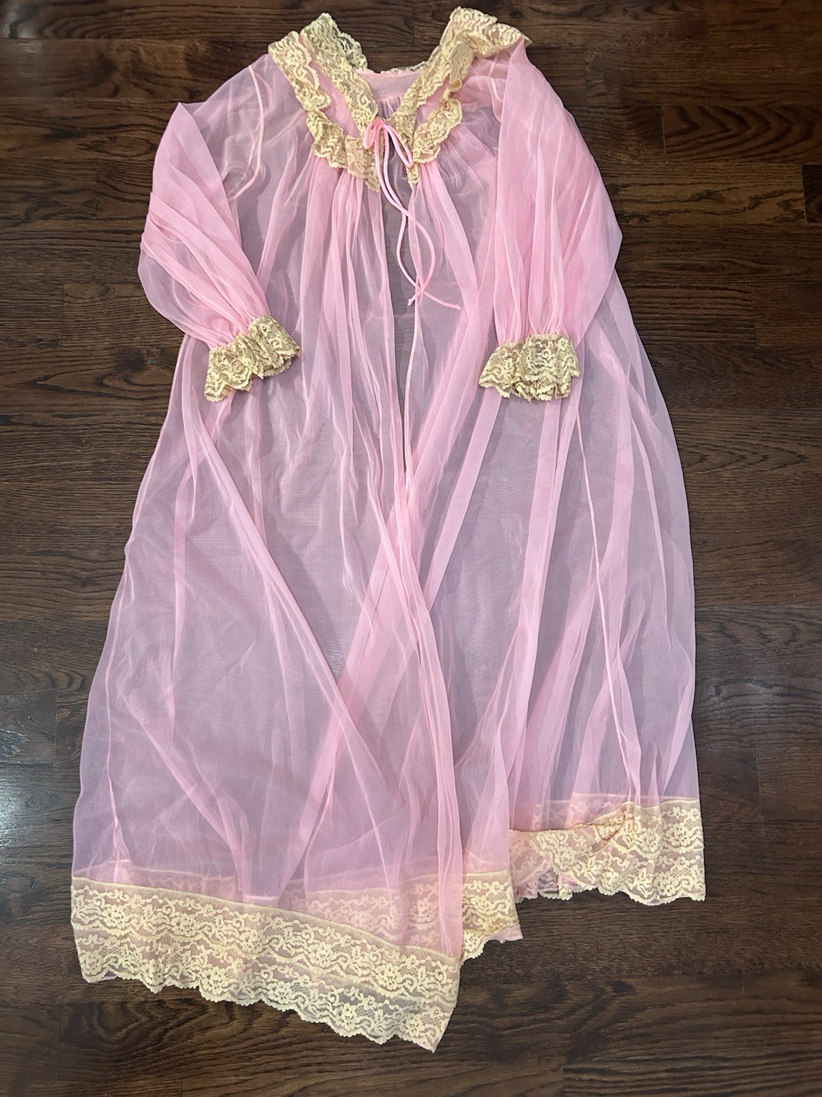 Vintage Jenelle Of California Peignoir Chiffon Nightgown Robe Set Bright Pink
