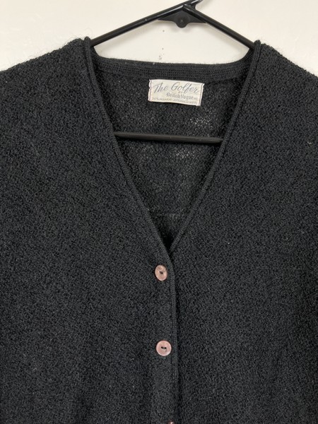 Vintage 1950s British Vogue The Golfer Mohair Cardigan Womens Black Preppy VTG