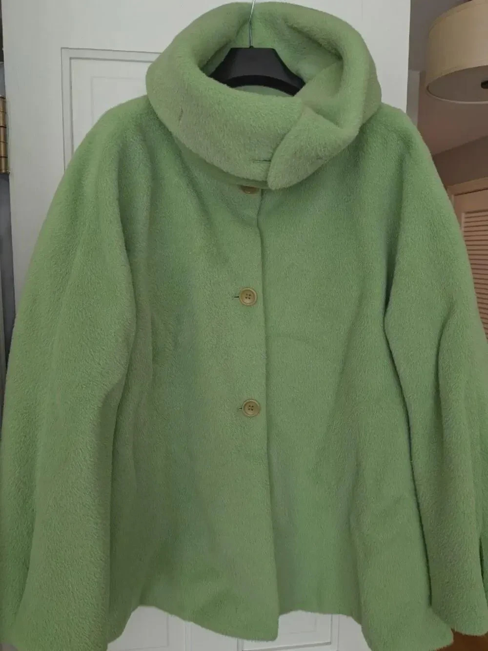 Armani Collezioni Vintage 00s Wool Llama Coat Apple Green Oversized Collar Sz L