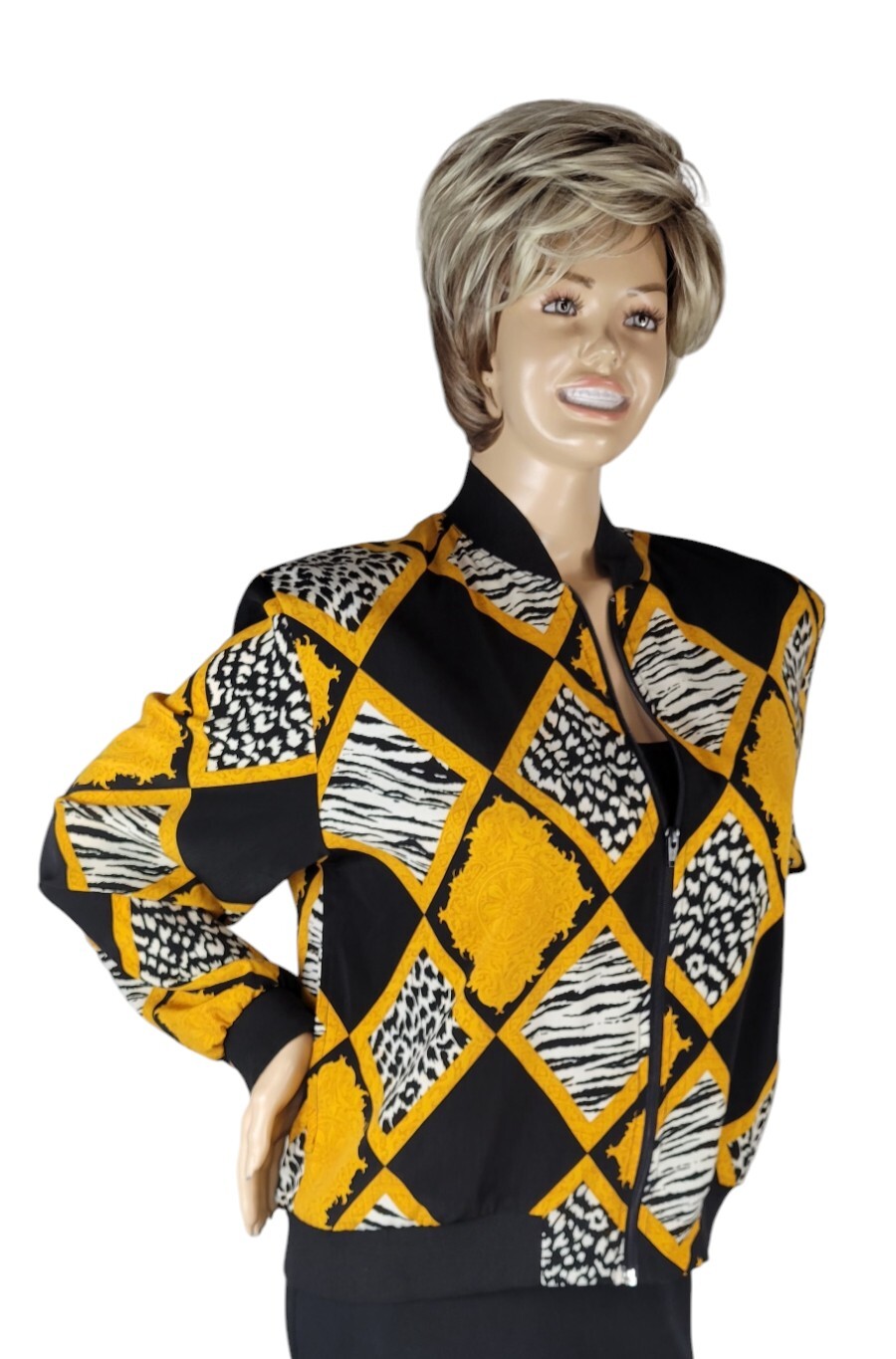 Vintage 90s Teddi Baroque Rococo Animal Print Leopard Lightweight Zip Jacket L
