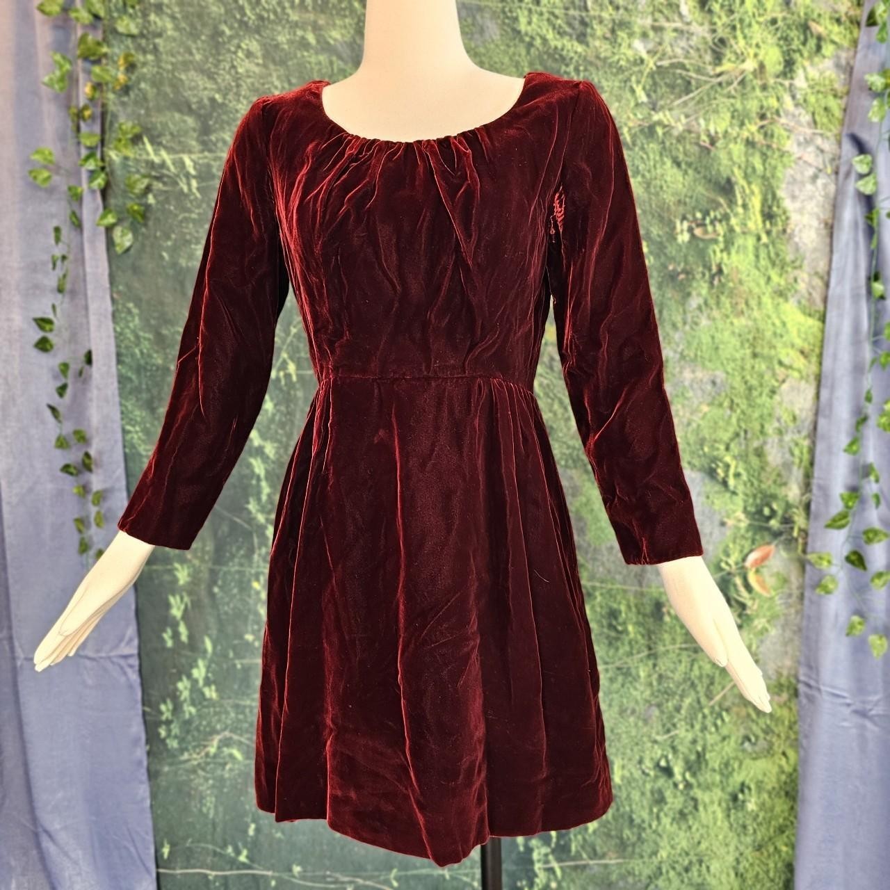 Vintage Deep Red Burgundy Velvet Dress Whimsy Aline Gown High Waist Short Length