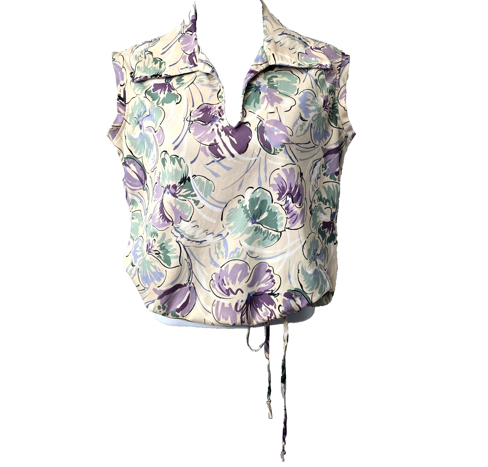 Dutchmaid Golf Tank Shirt 32 M Disco Collar Purple Floral Polyester Vintage 70s