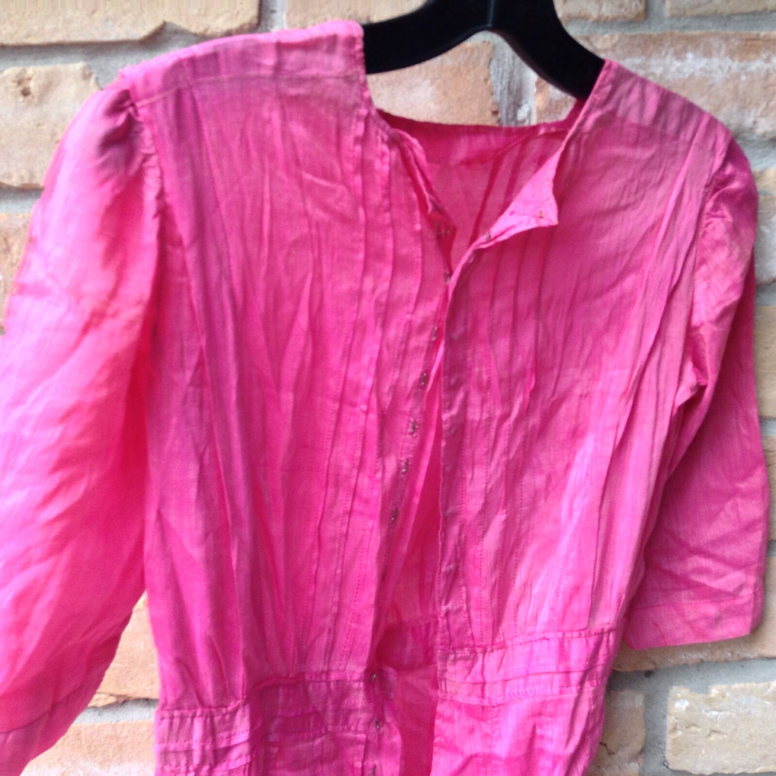 VTG 20s/ 30s? Bright Pink Long Dress Hand Dyed Sz XS? 24″ W DAMAGED HOLES AS-IS