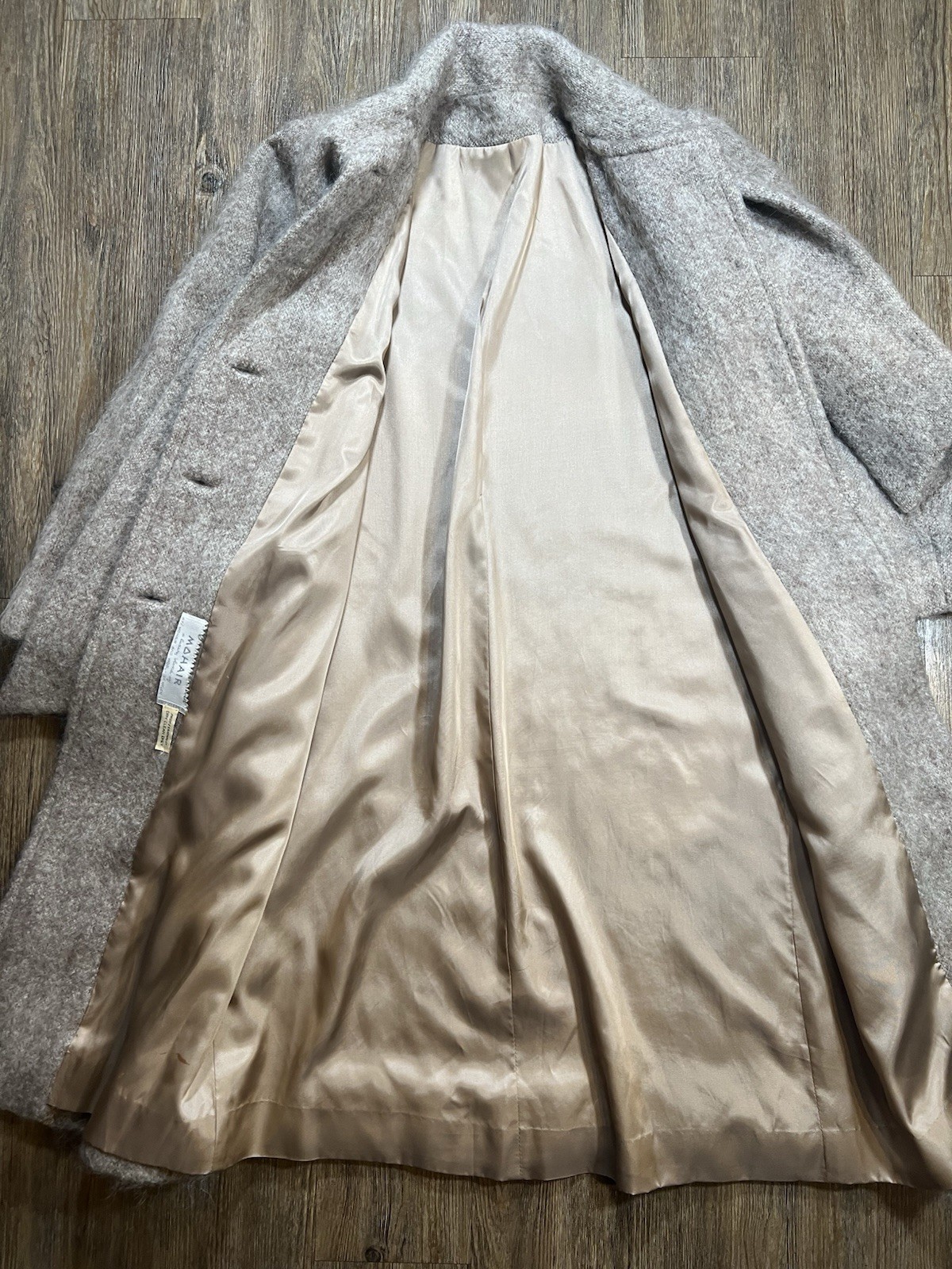 Vintage 80s 90s Oversized Mohair Trench Coat ILGWU Union Made USA Beige L/XL