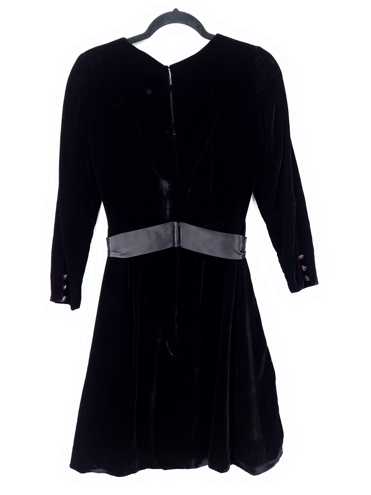 Joanna Nelson Vintage Black Velvet Dress Size Small Satin Bow Midi Party Formal