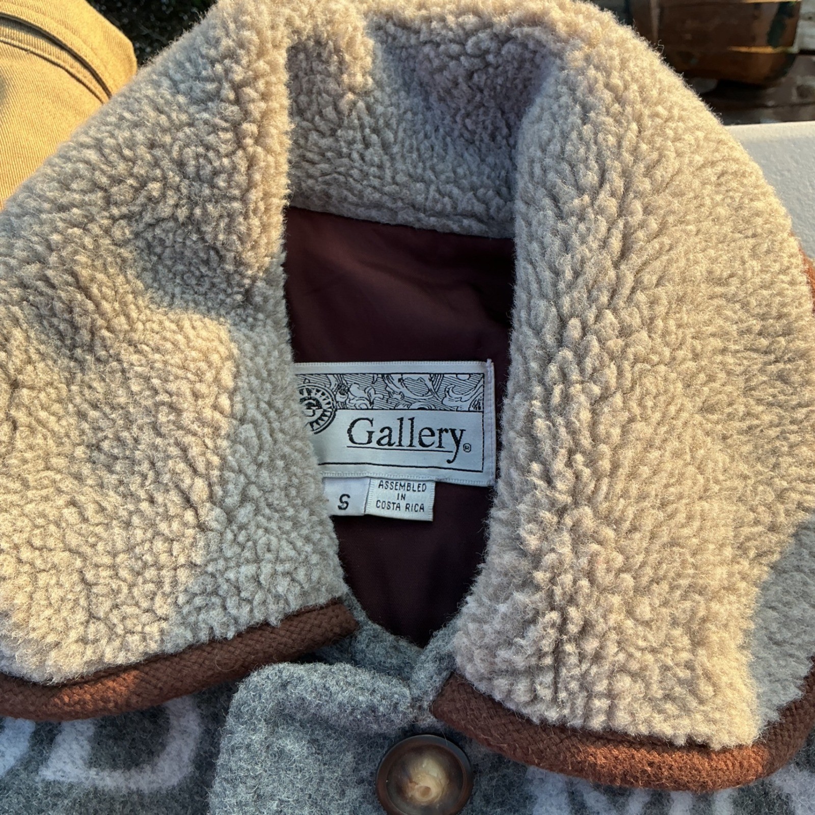 Gallery Wool Blend Coat Womens Small Gray Horse Snowflake Faux Shearling Vintage