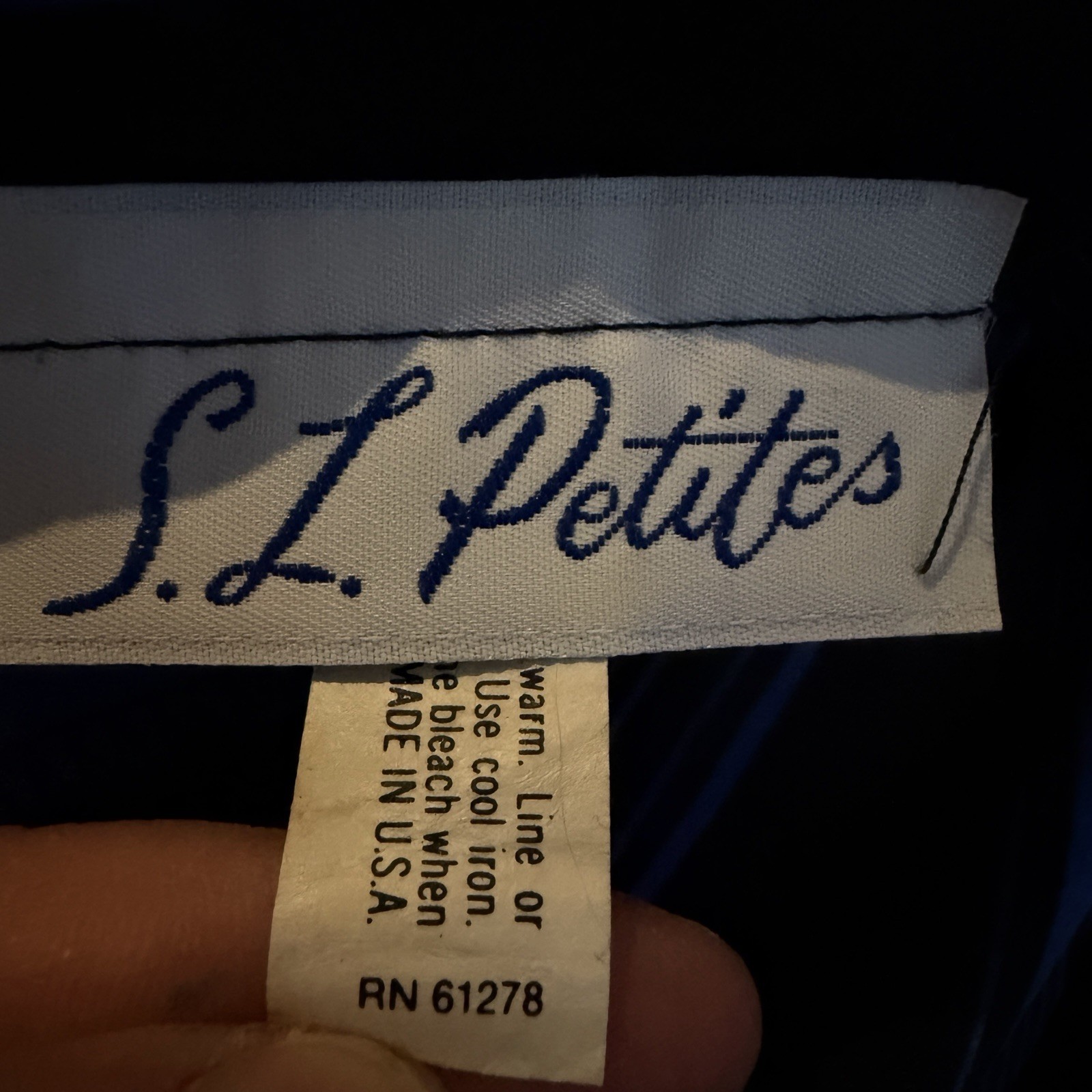 Vintage 70s S.L. Petites Blue Black Striped Tie Waist Midi Dress Made in USA S/M