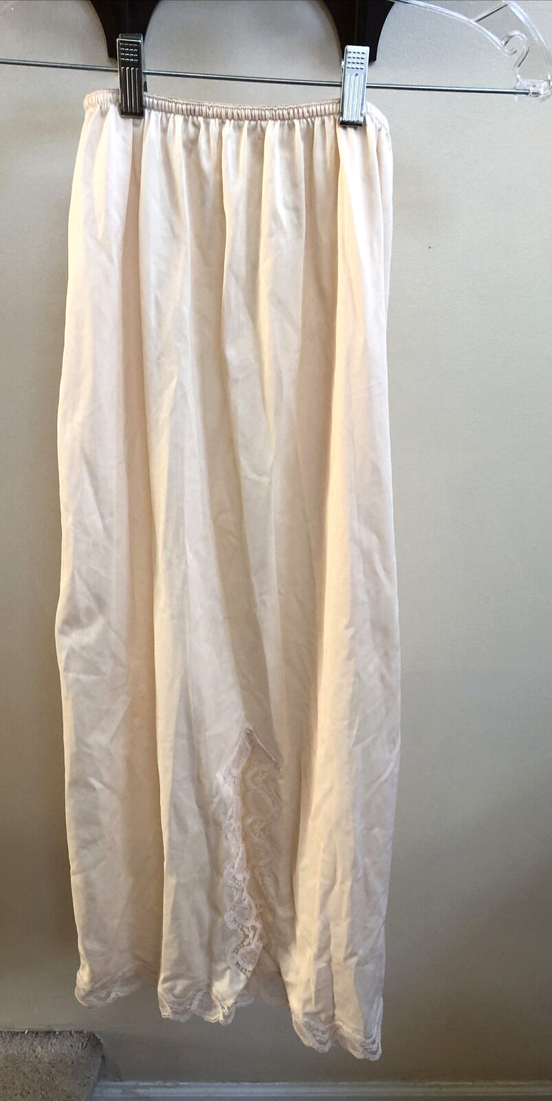 Half Slip Nylon Lace Tricot Long Medium 6 Vintage Cream Side Slit Greenco Maid