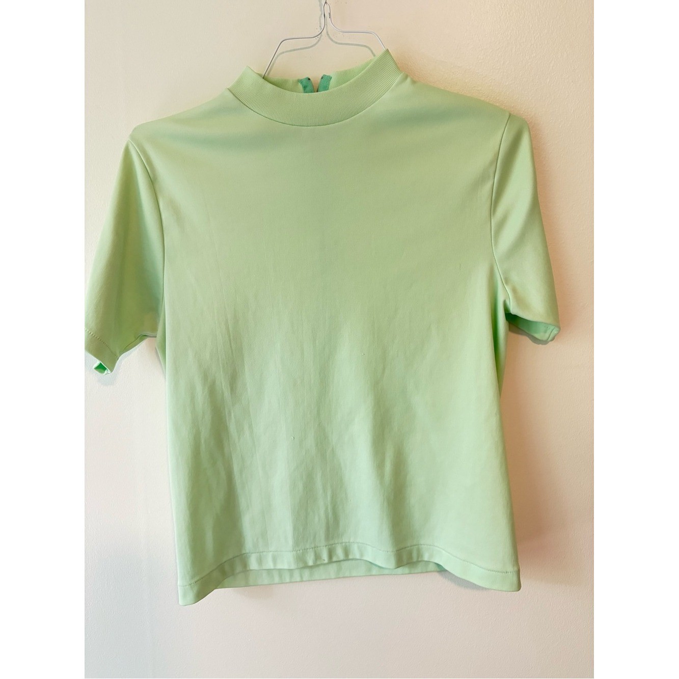 Vintage Montgomery Ward Light Green Short Sleeve Zip Mock Neck Top