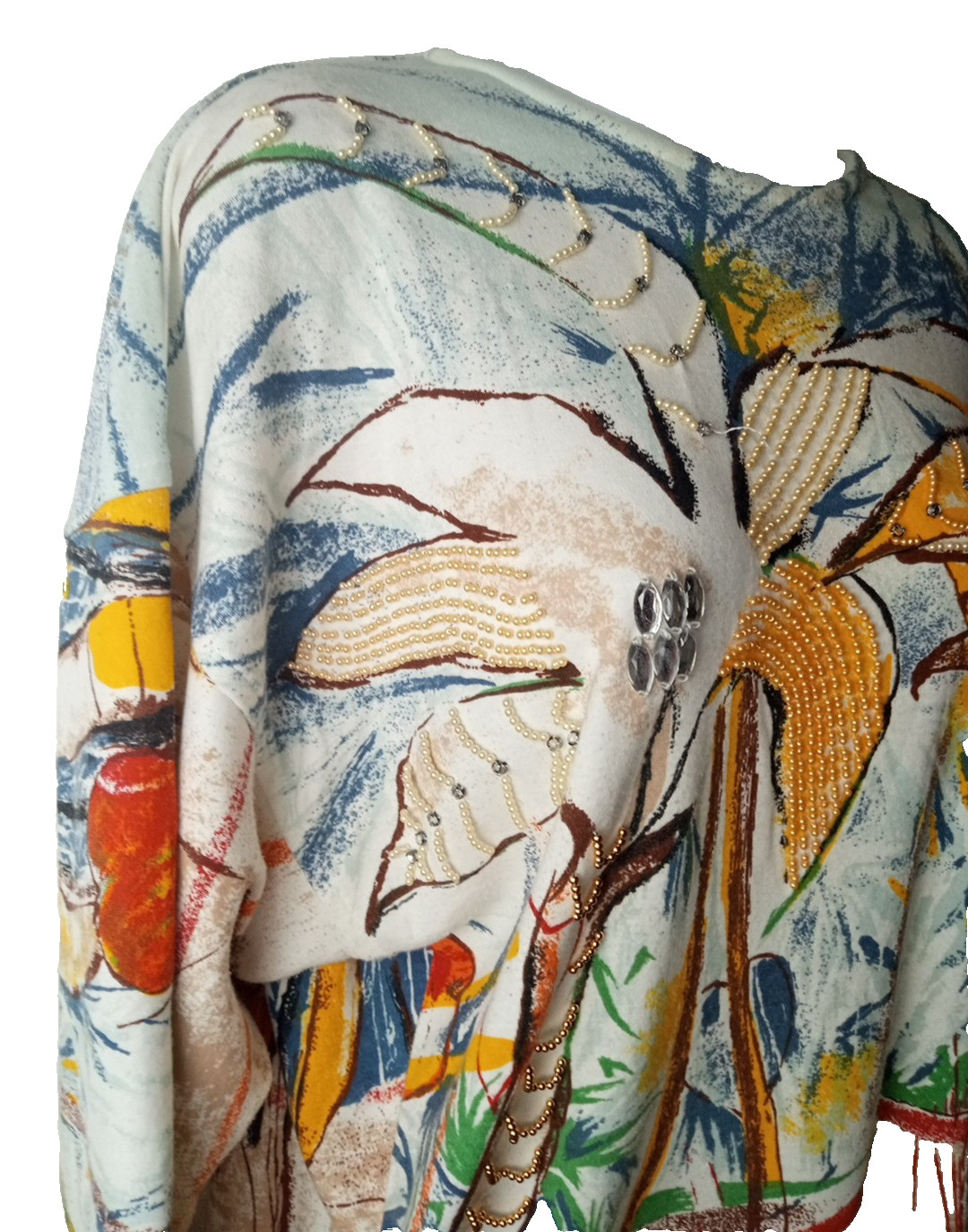 Stephanie 80’s Vintage Embellished Palms Long Sleeve Women’s Sweater
