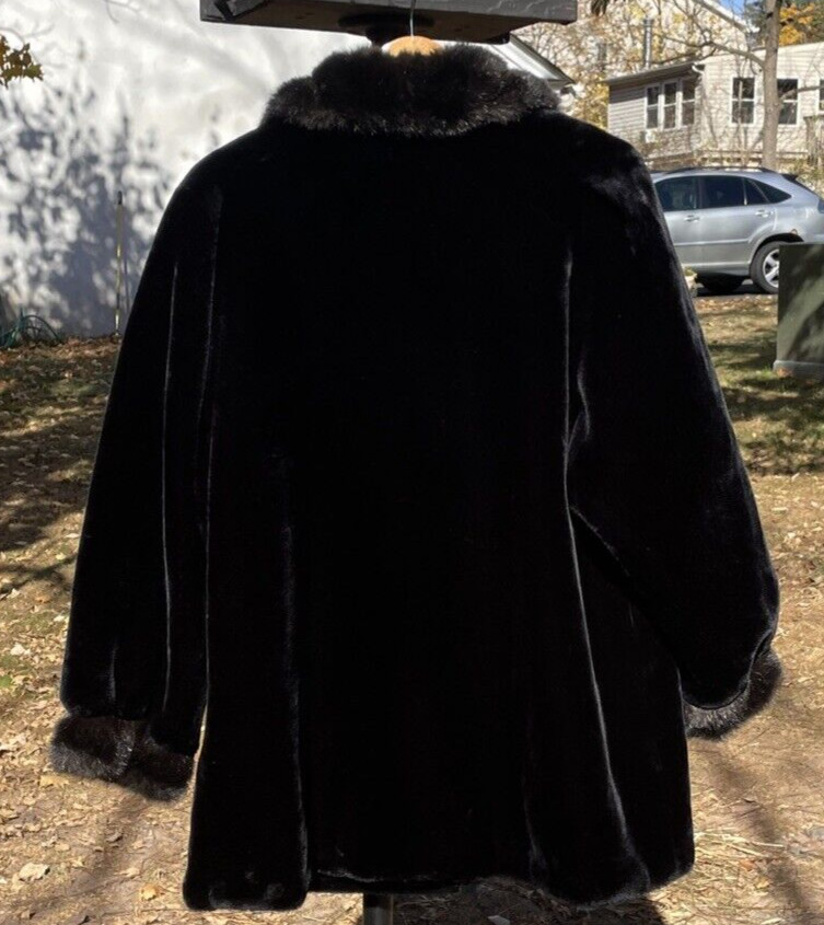 Hillmore NY Fur Coat Faux Black Vintage Granny Core Large Luxe EUC