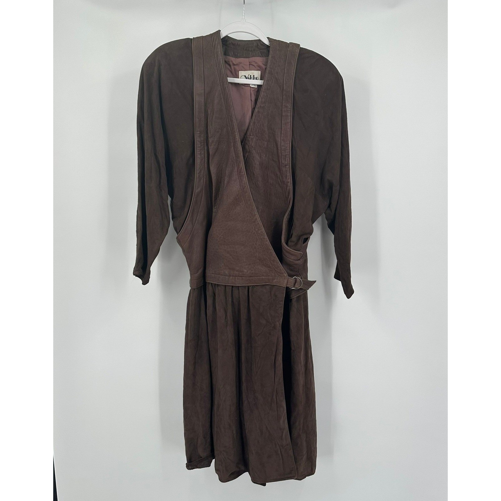 Vakko Womens Vintage Leather Wrap Dress Size XL Brown Old Money Power Dressing
