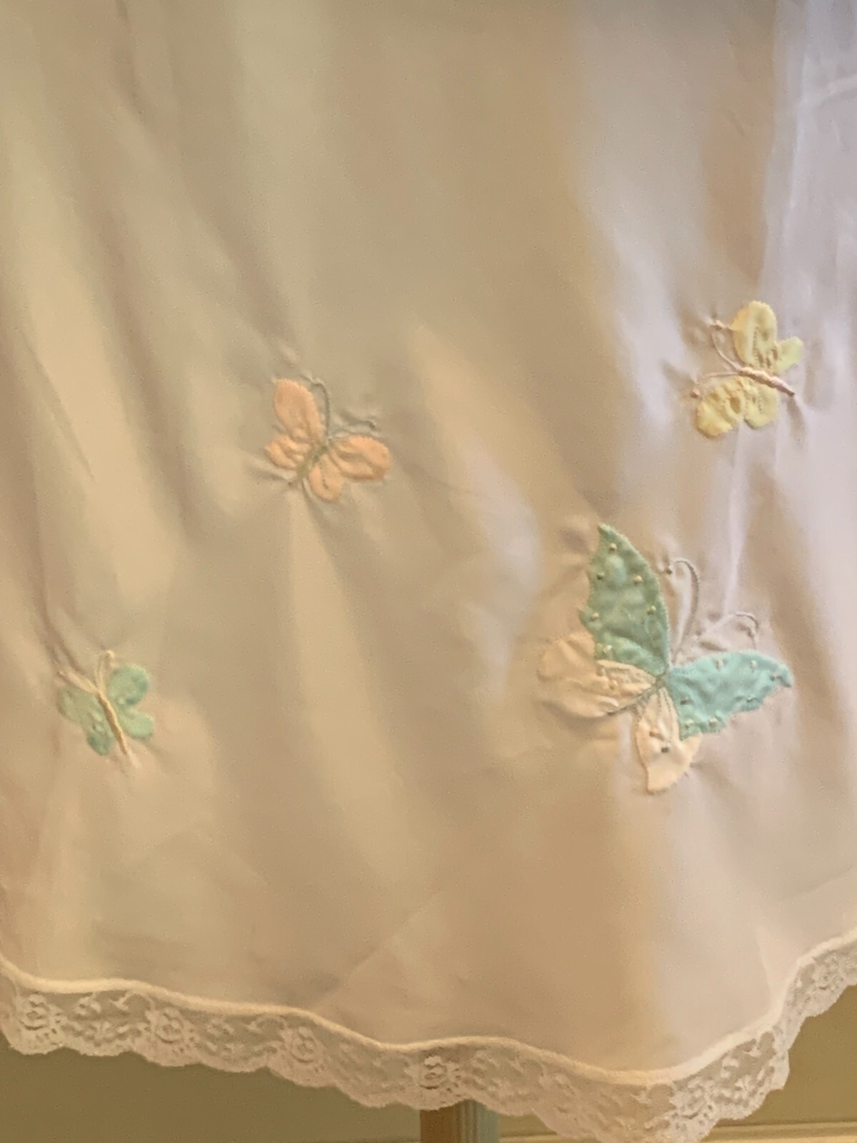 Vintage Corhan Noumair Hand Embroidered Butterflies Lace White Half Slip READ- S