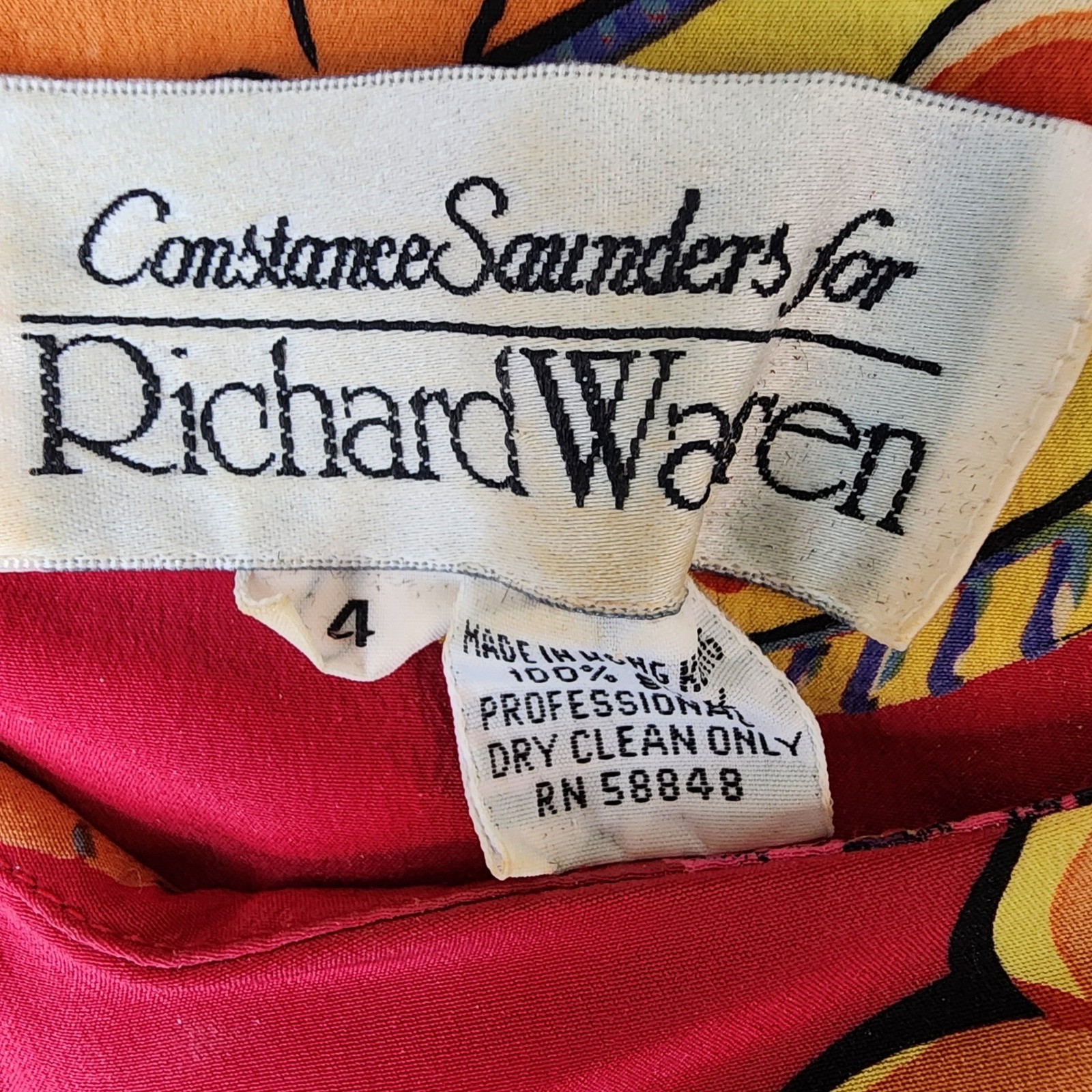 Constance Saunders Richard Warren Dress Womens Size 4 Red Silk Teacup Vintage