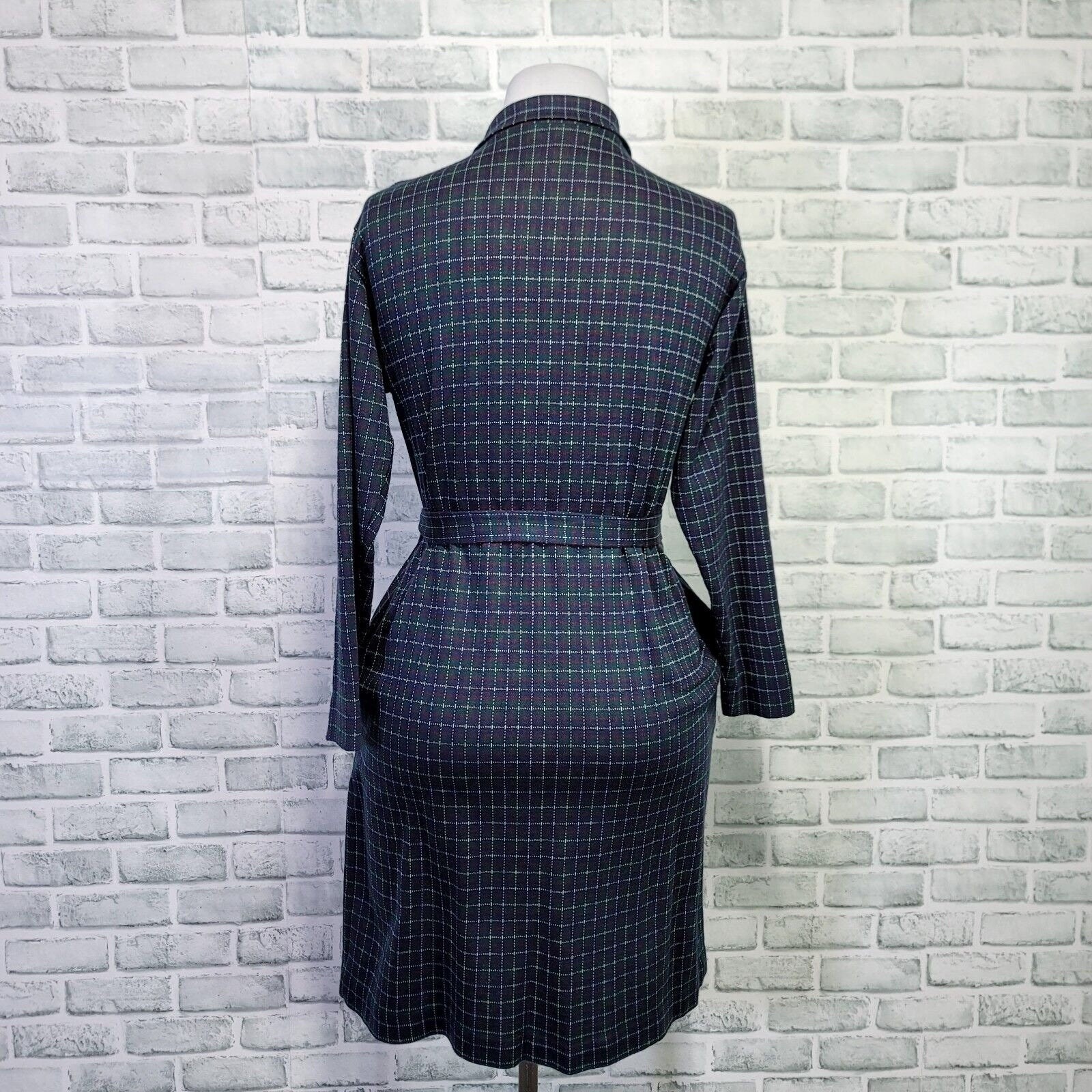 Vintage 90s The Tog Shop Womens M Green Plaid Shift Dress W/ Sash Belt