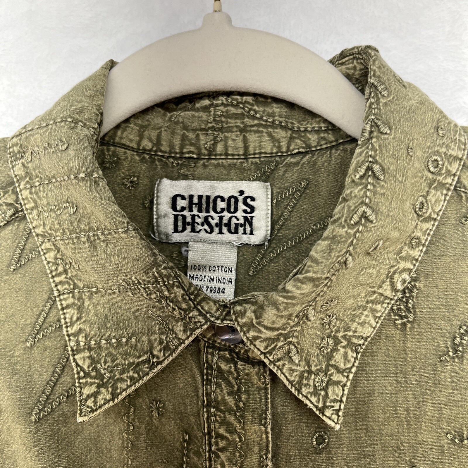 VTG Chicos Design Embroidered Button Down Women’s Sz Small Green Artsy