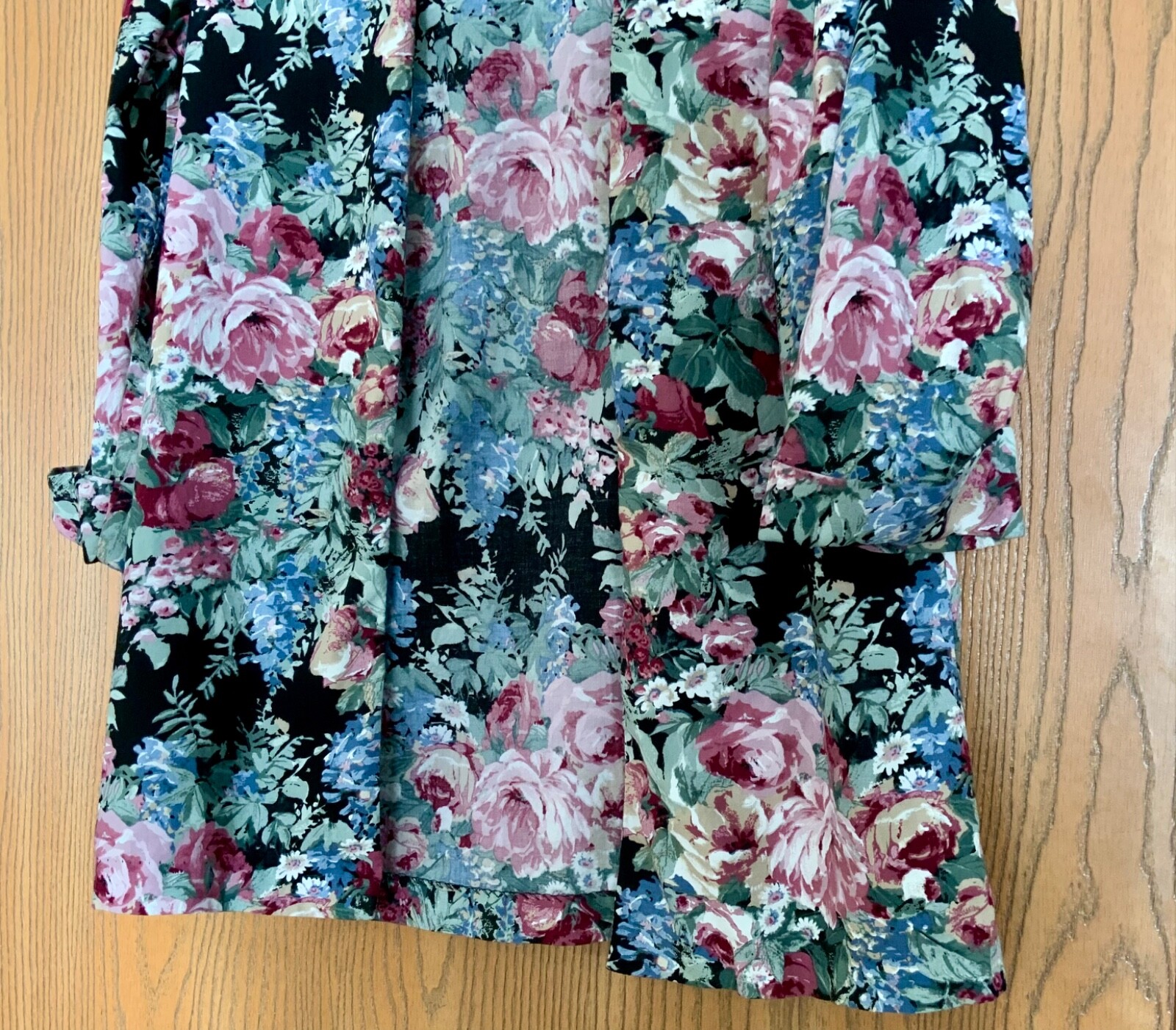 VINTAGE MERYL FASHIONS LTD FLORAL OPEN FRONT CUFFED 3/4 SLEEVE BLAZER JACKET 8