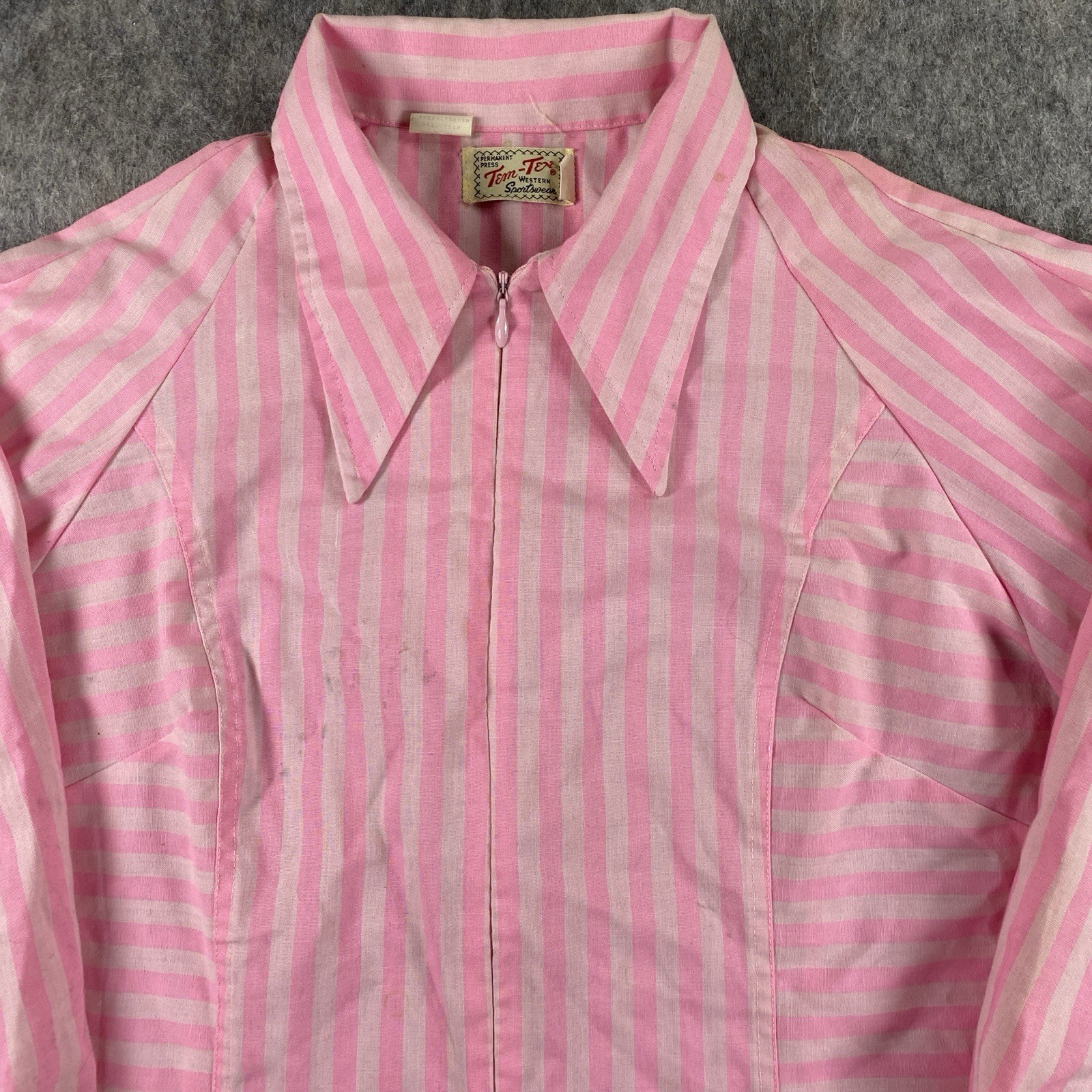 True Vintage Tem Tex Over Shirt Women’s 20×27 Rockabilly Pink Striped 1950s USA