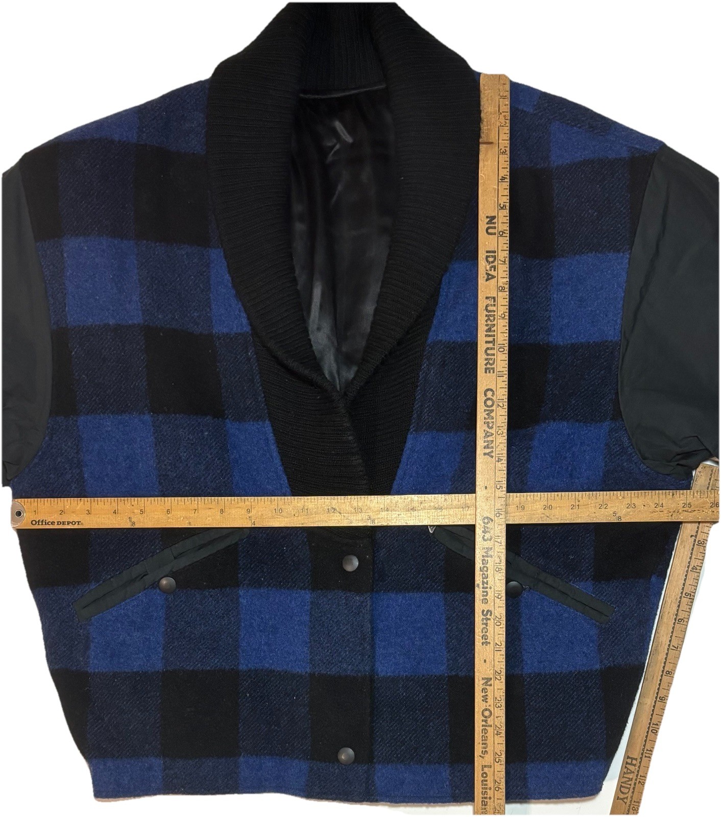 True Vintage 70s 80s Wool Blend Buffalo Check Shawl Collar Snap Jacket Women 42F