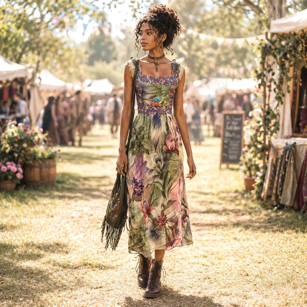 Vintage 90s Patchwork Floral Apron Dress – Pinafore Cottagecore Prarie Fairycore