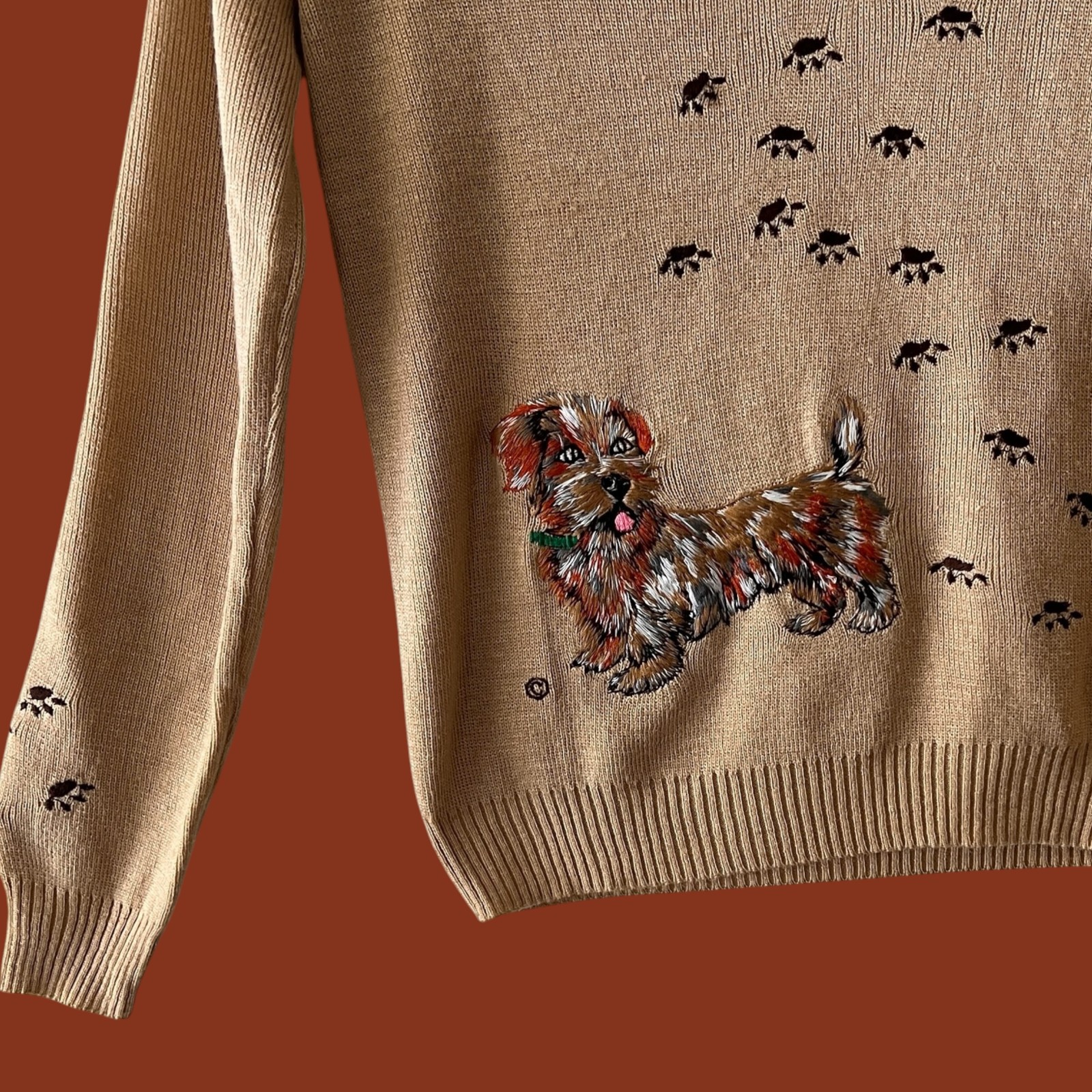 Vintage 70s Dog Sweater : Novelty, Dog Sweater, Cyn Les Shirlee Designs, Medium