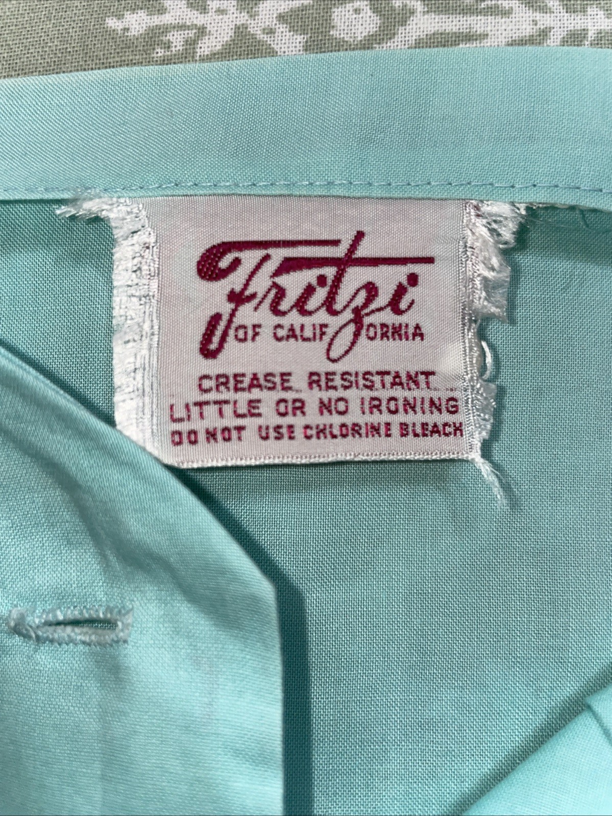 Vtg 40s 50s Light Teal Fritzi Of California Sleeveless Cotton Summer Blouse