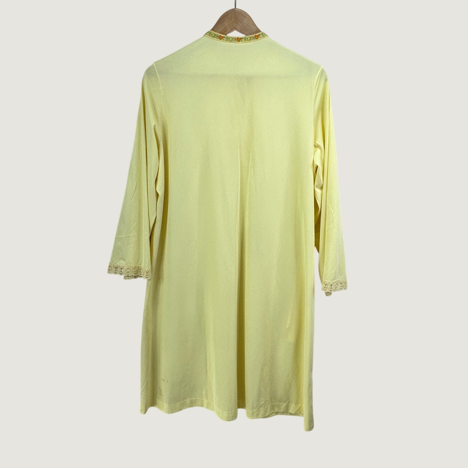 Gossard Artemis Zip Front Robe Large Yellow Vintage Lace Trim Loungewear *Stains