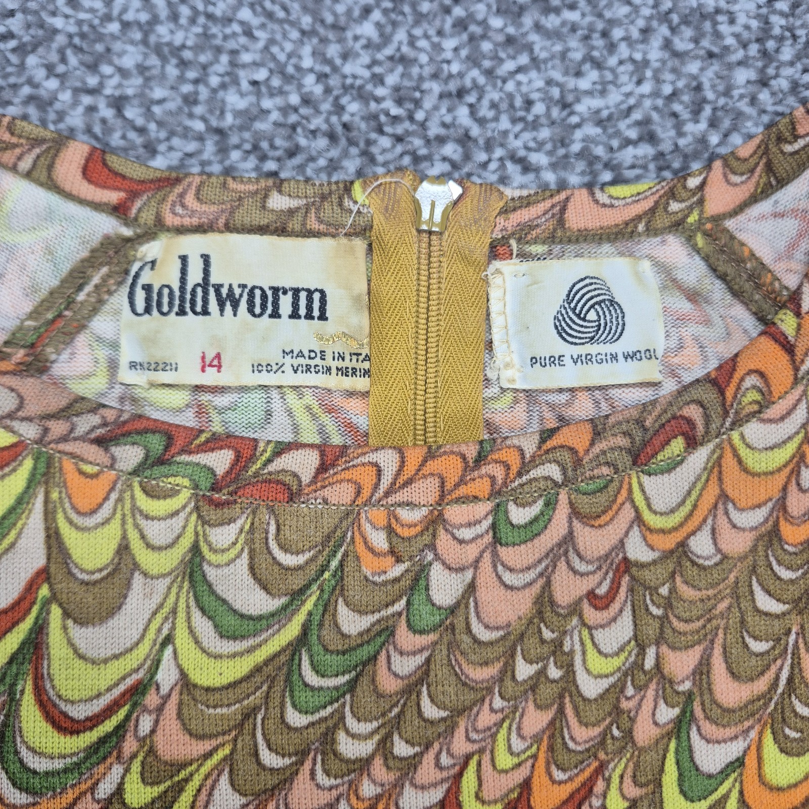 Vintage Goldworm 60s Merino Wool Long Sleeve Top Italy Size 14 Multicolor