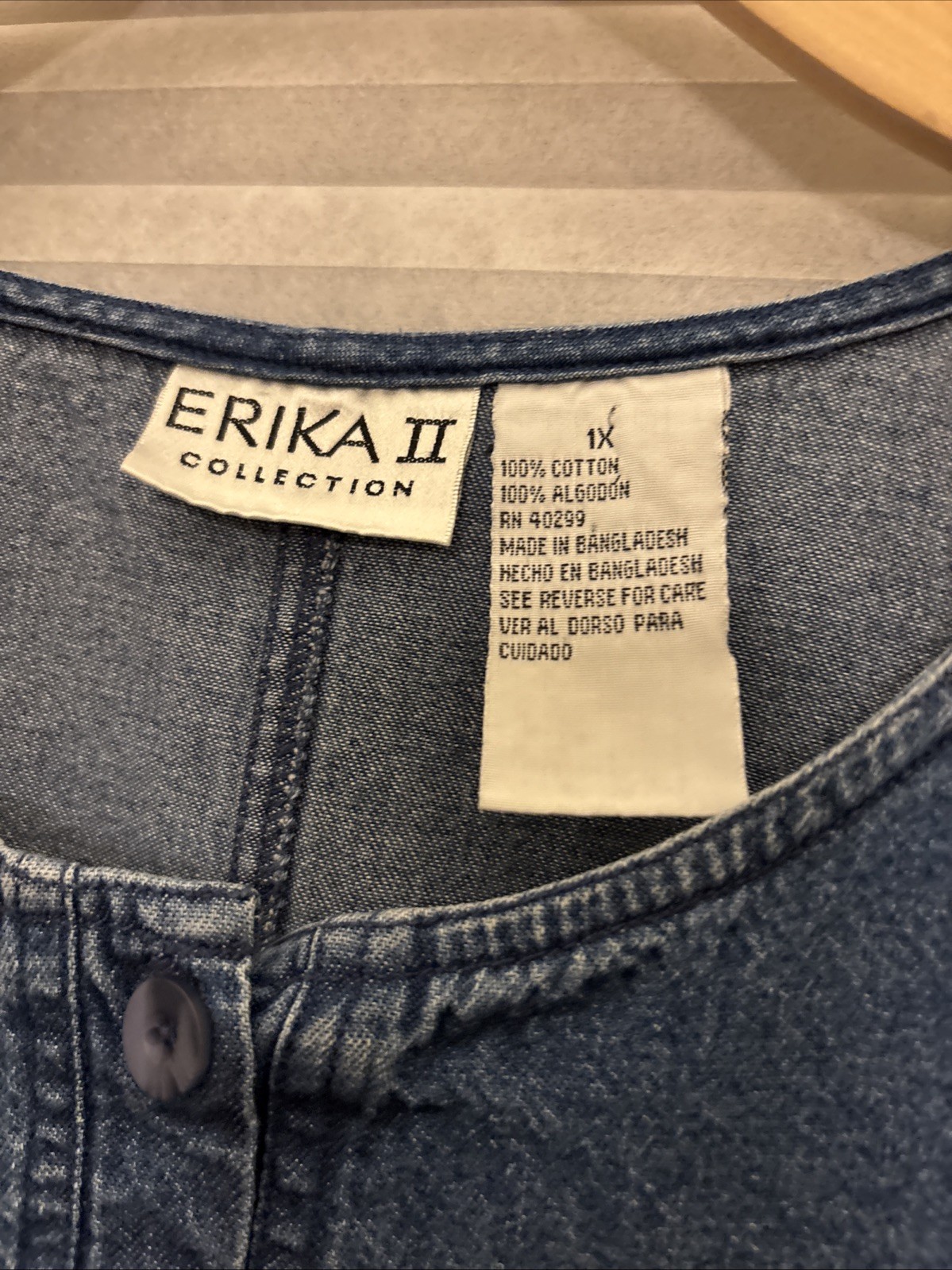 VTG 90s Erika II Blue Denim Tunic Shift Dress Cottagecore Pockets Plus 1x