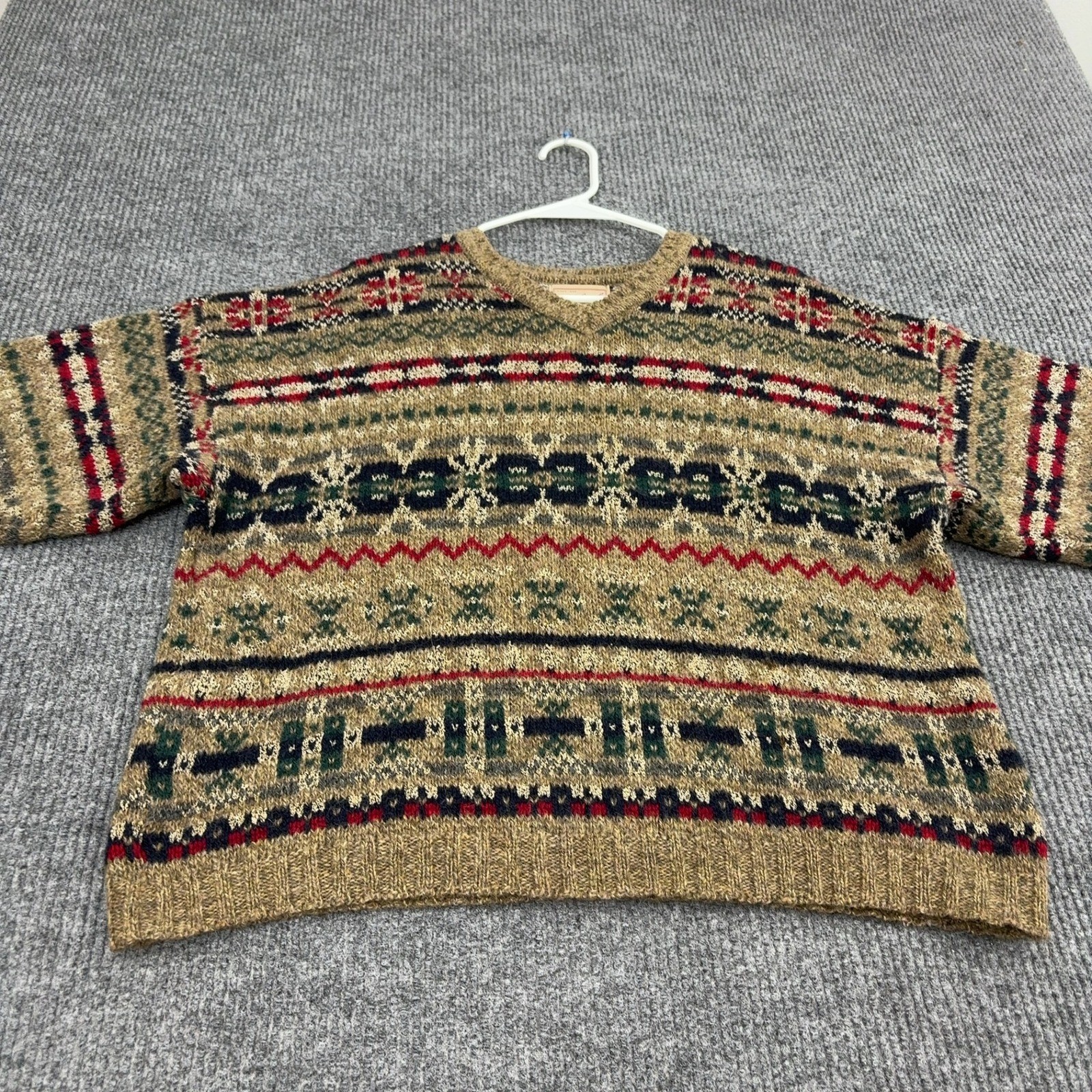 Vintage Woolrich Sweater Womens L Brown Wool Blend Fair Isle V Neck Gorpcore